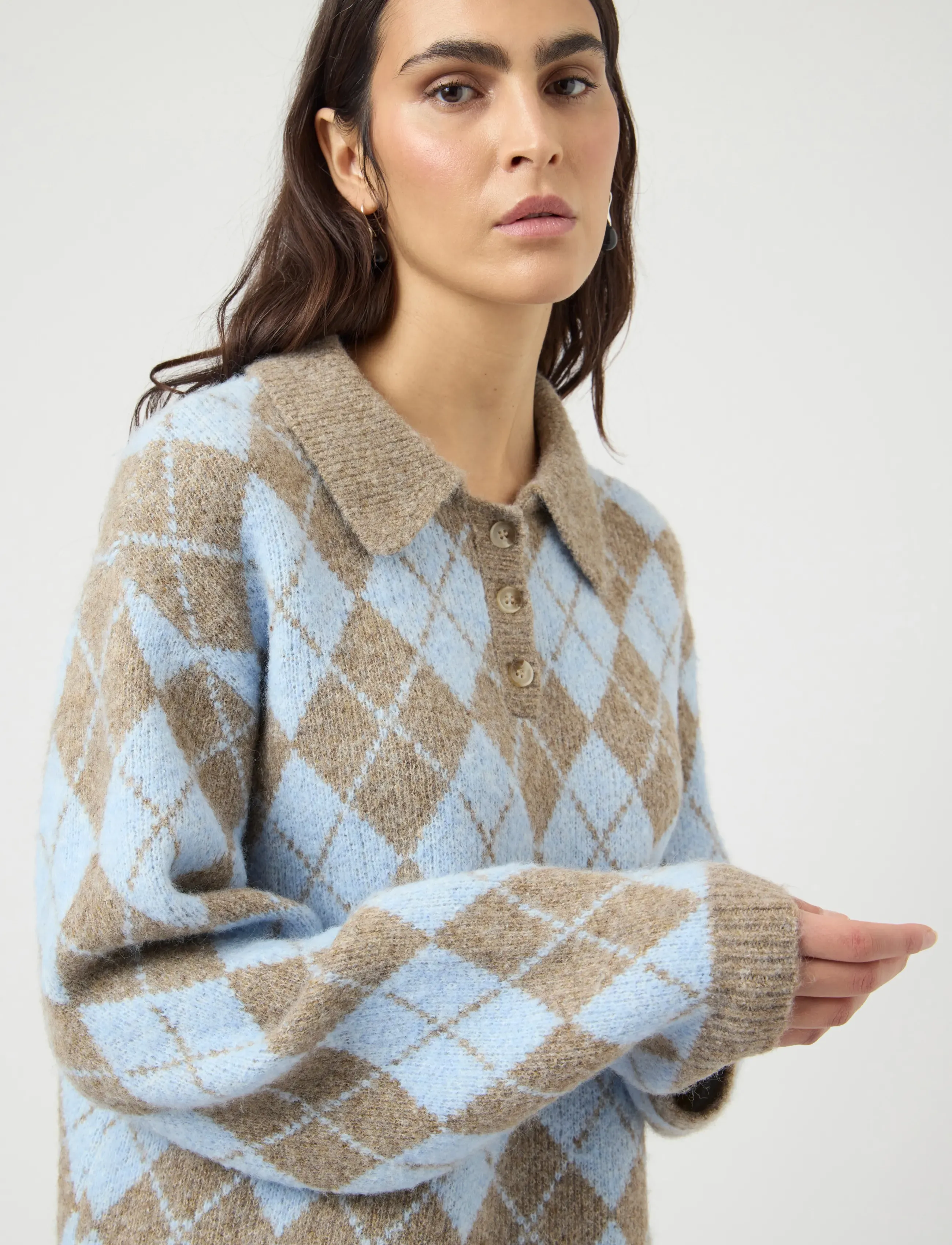 YAS - YASCHELLI LS POLO KNIT PULLOVER - D2D - jumpers - fungi - 5