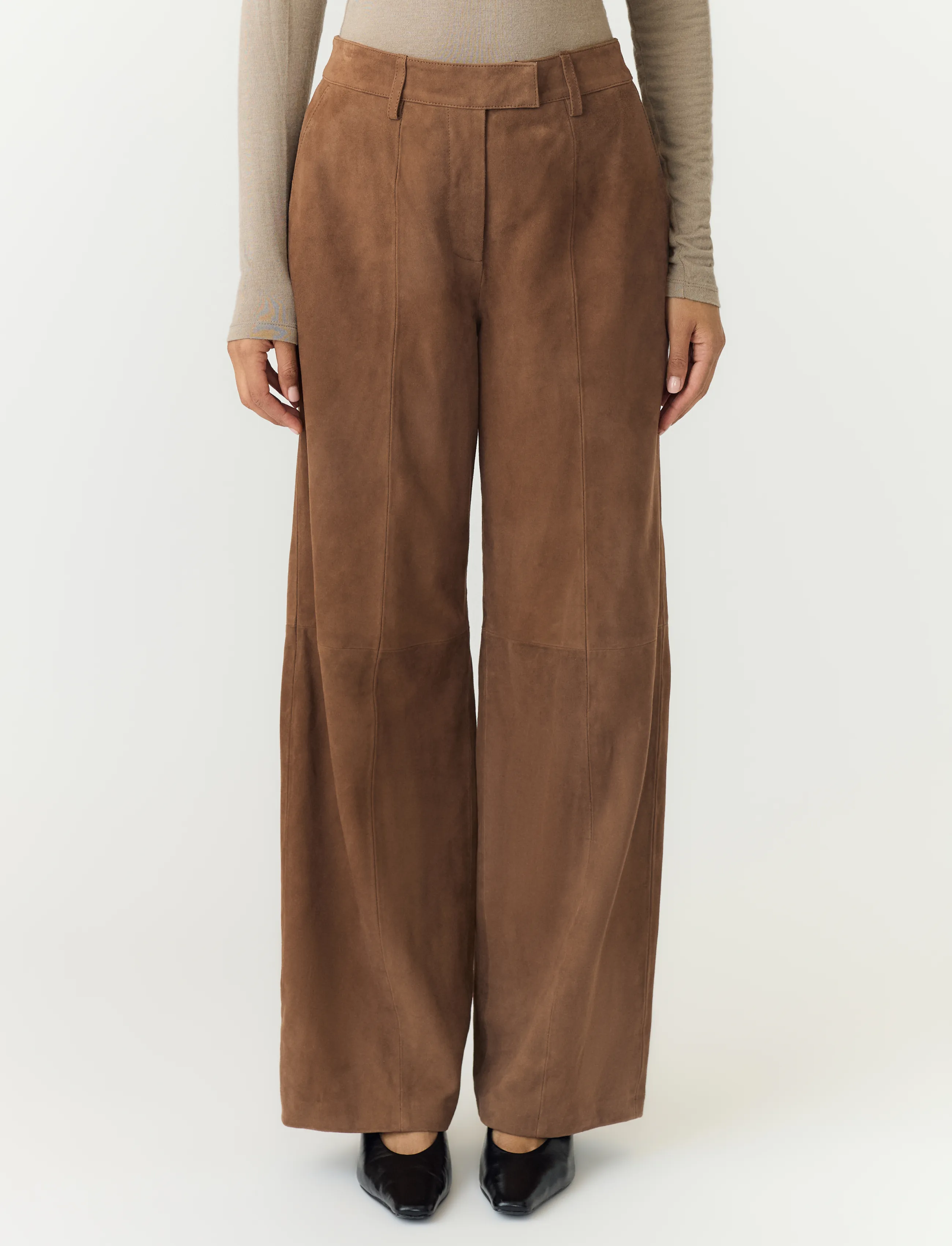 YAS YASLEURA MW SUEDE PANT - Læderbukser - SEPIA / brown