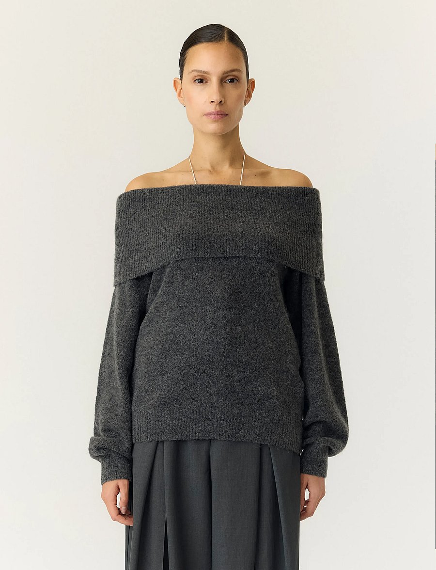 YAS - YASJOHI OS WOOL BLEND PULLOVER S. NOOS - striktrøjer - medium grey melange - 0
