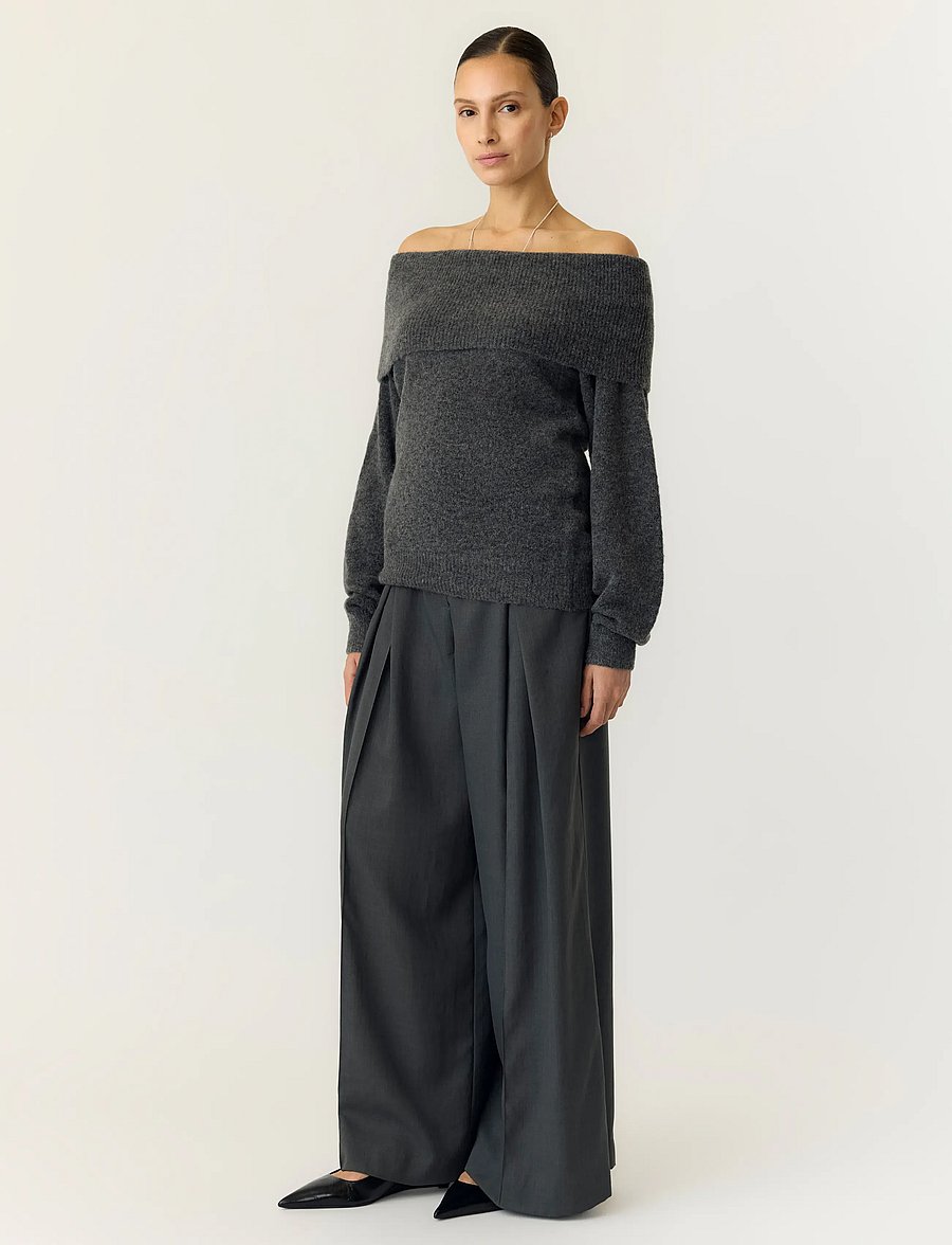 YAS - YASJOHI OS WOOL BLEND PULLOVER S. NOOS - striktrøjer - medium grey melange - 4