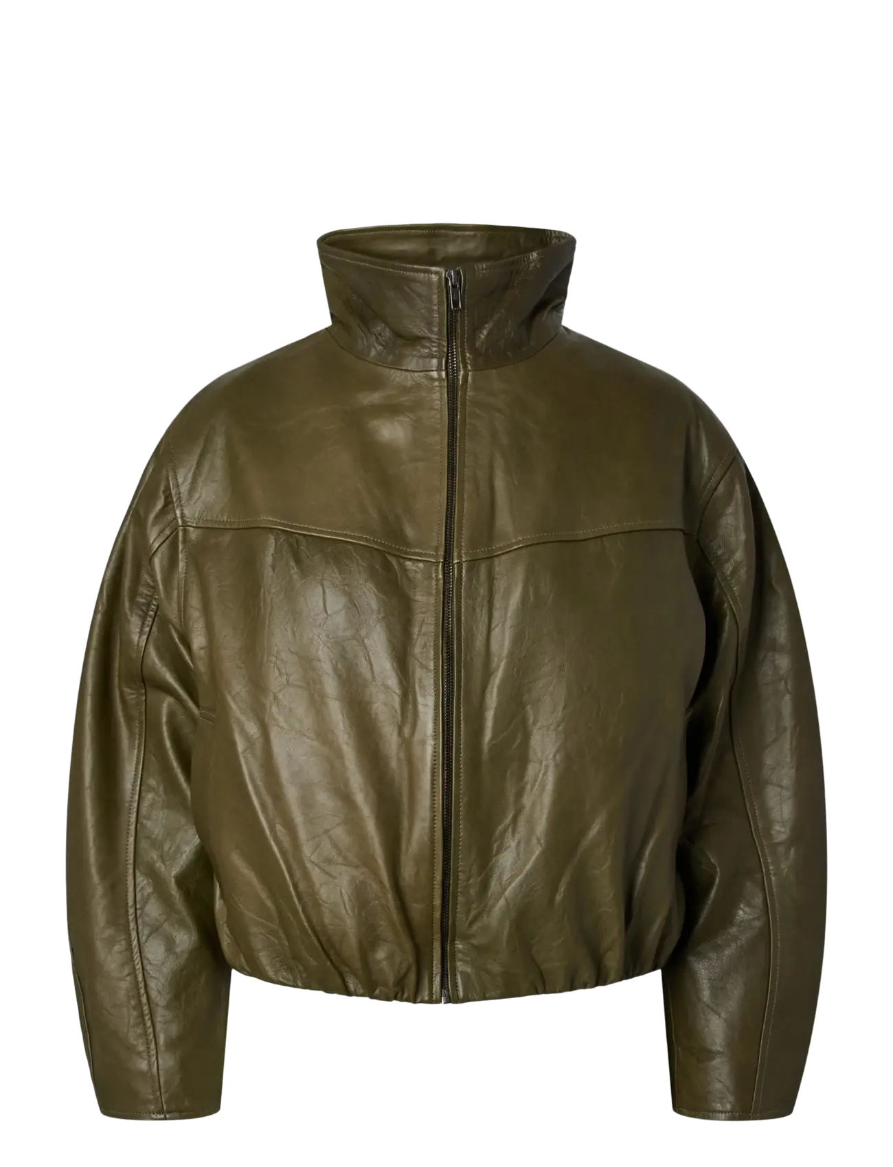 YAS - YASTOVY LS LEATHER BOMBER JACKET - spring jackets - dark olive - 1