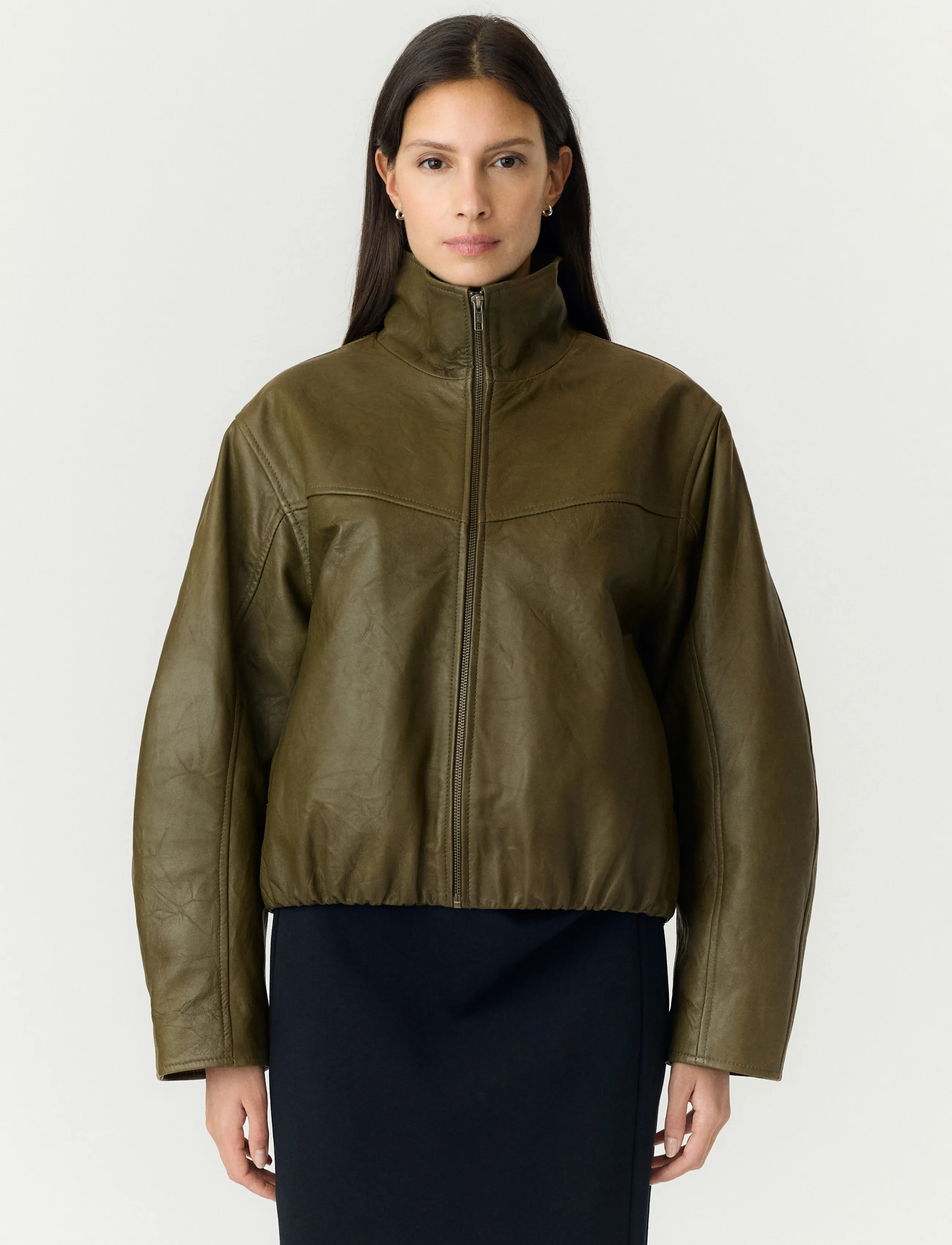 YAS YASTOVY LS LEATHER BOMBER JACKET - YAS - DARK OLIVE / khaki/green
