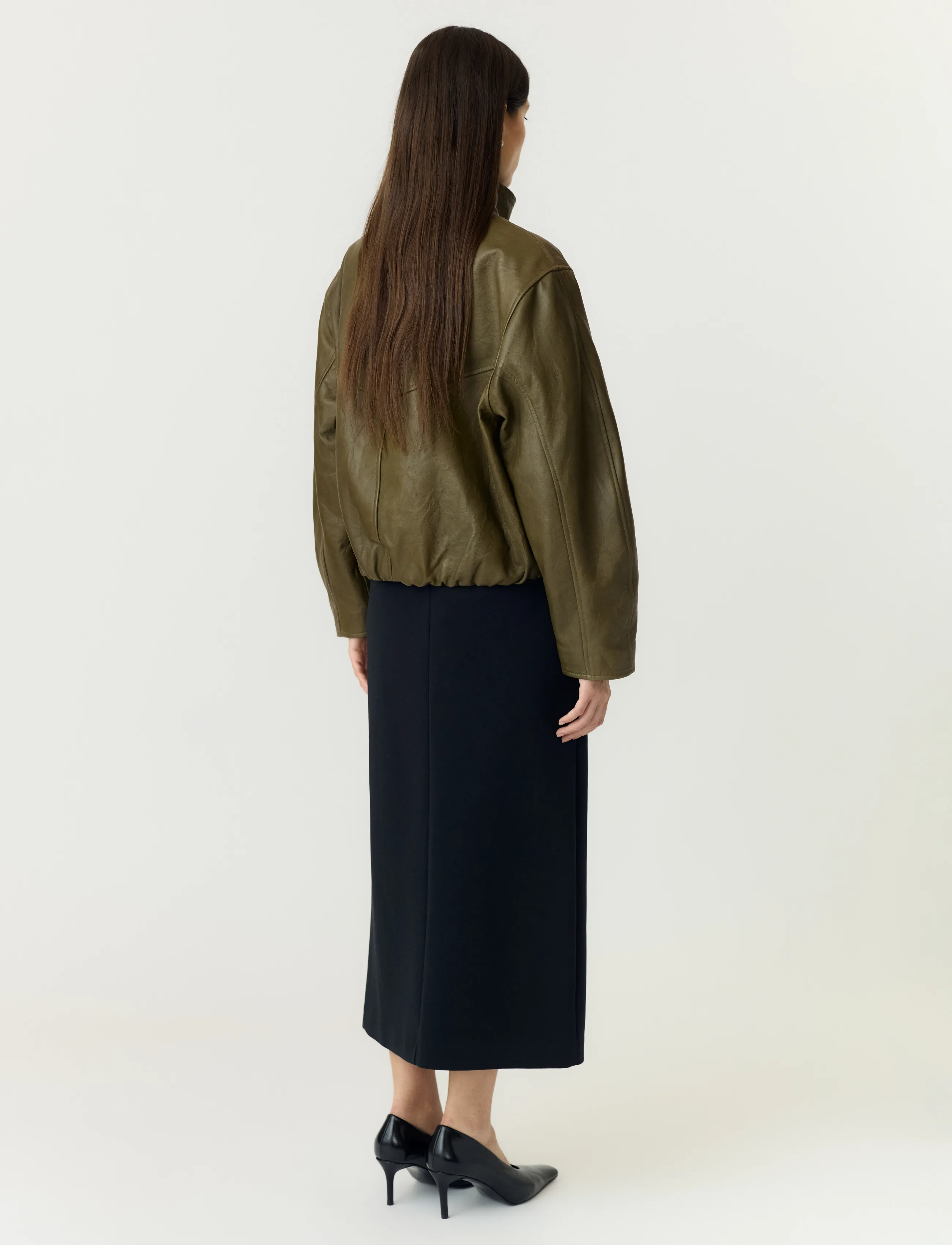YAS - YASTOVY LS LEATHER BOMBER JACKET - spring jackets - dark olive - 3