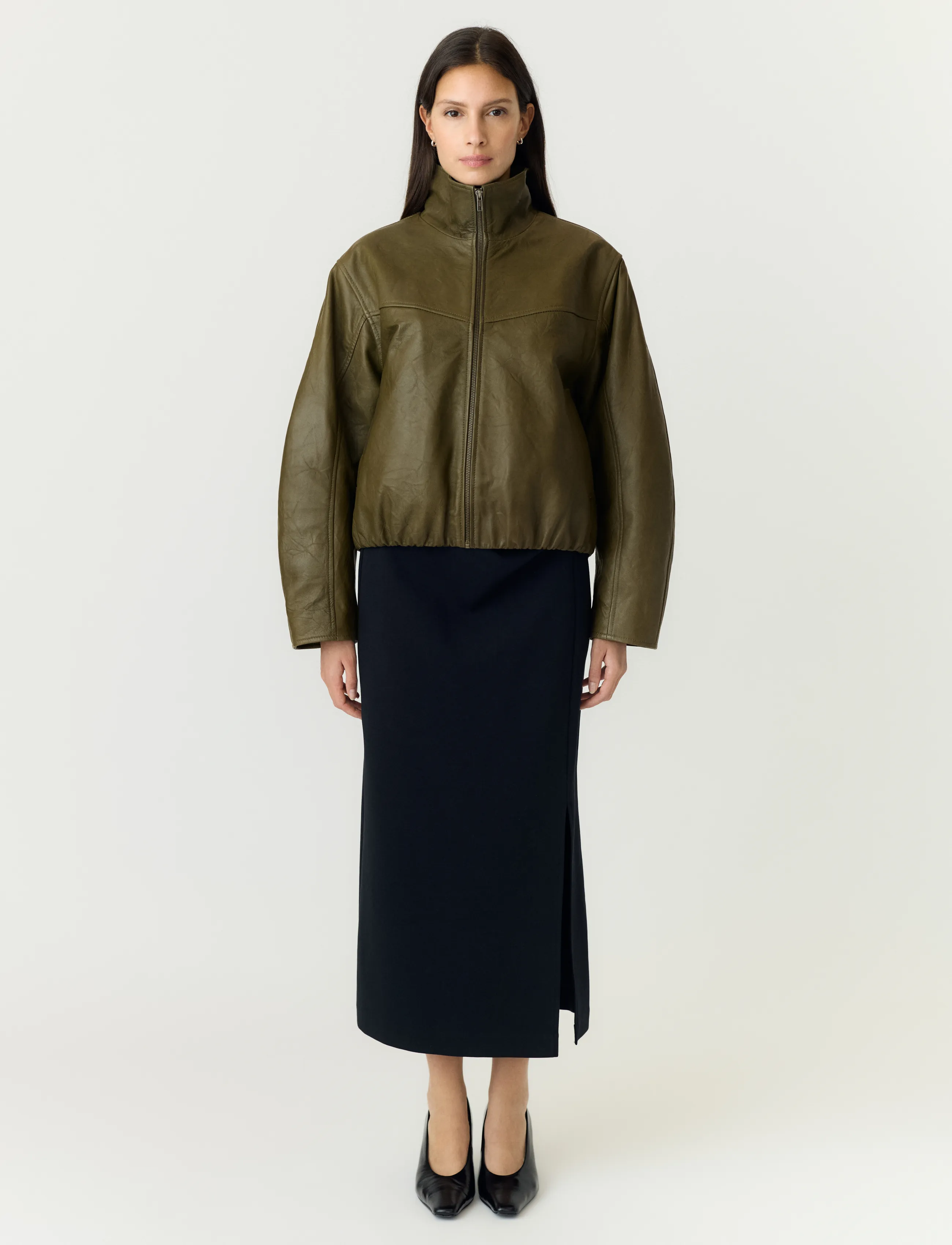 YAS - YASTOVY LS LEATHER BOMBER JACKET - spring jackets - dark olive - 4