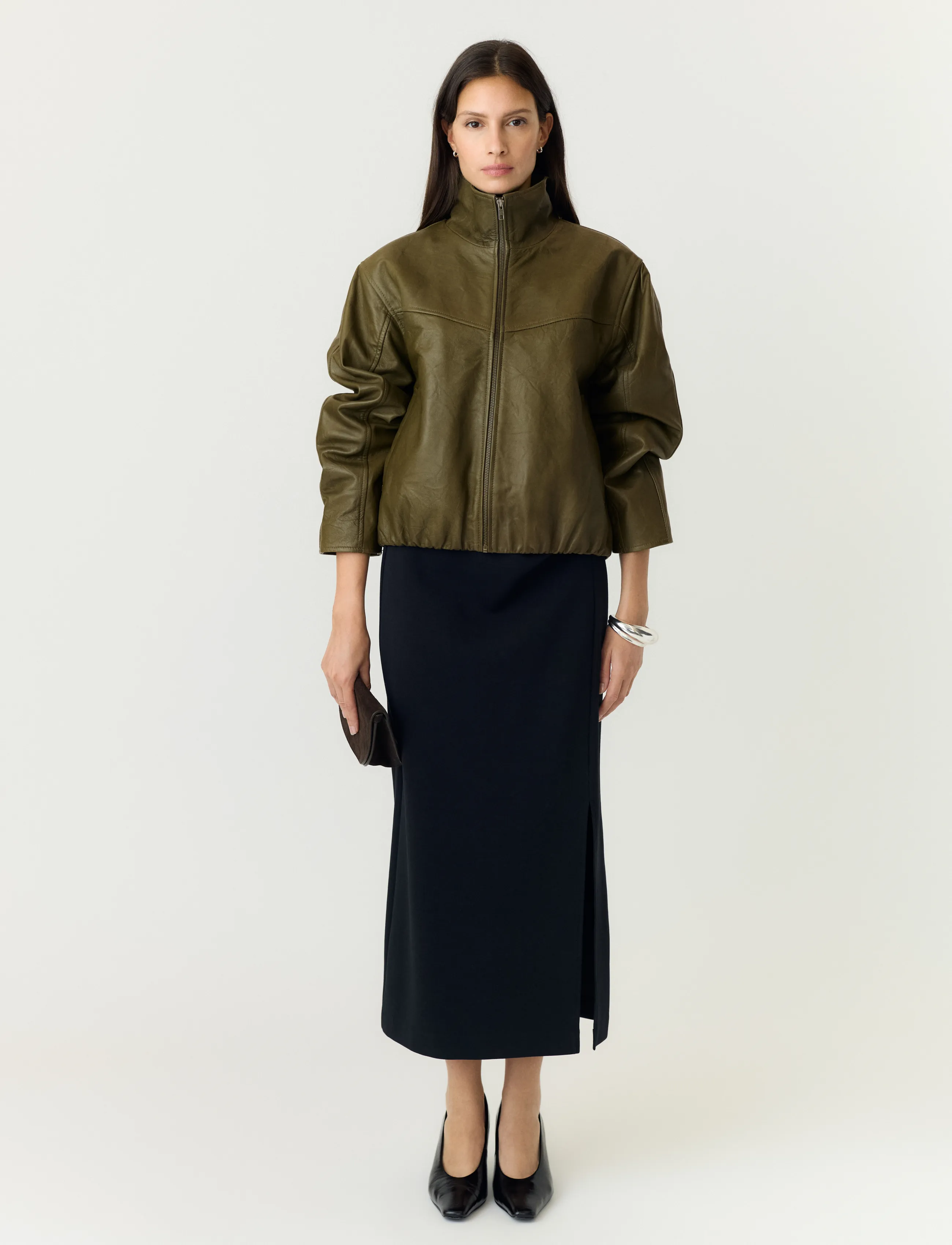 YAS - YASTOVY LS LEATHER BOMBER JACKET - spring jackets - dark olive - 5