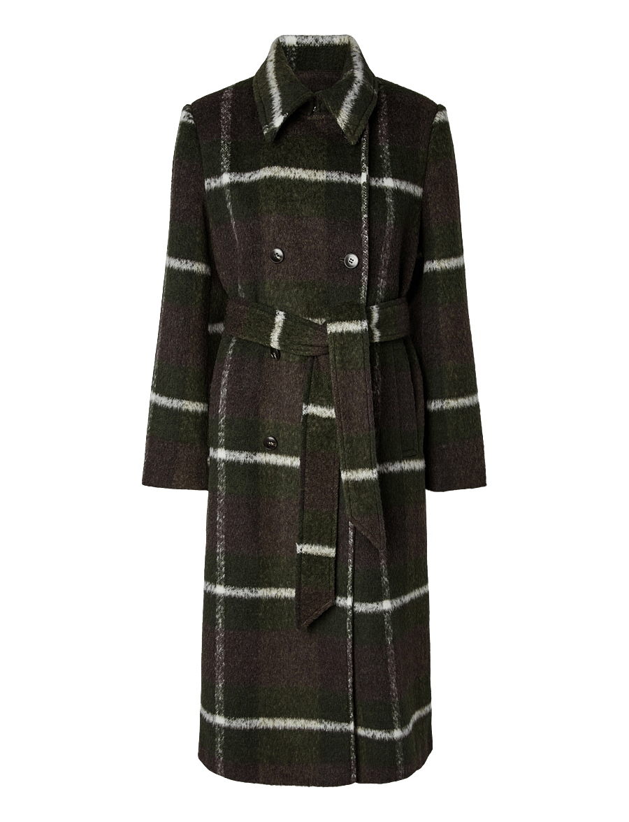 YAS - YASCHECKLY LONG COAT - forest night - 1