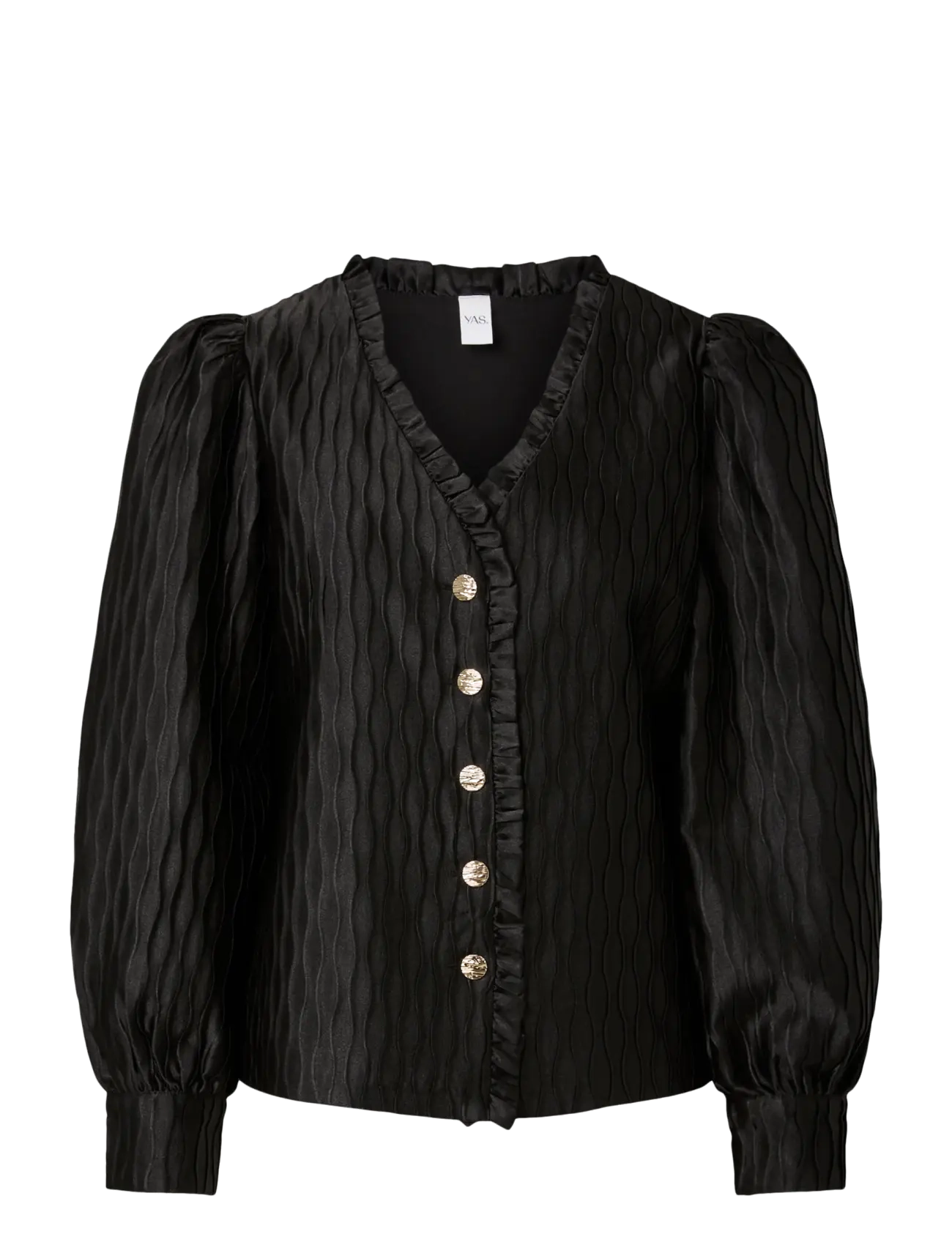 YAS - YASRIPPLE LS V-NECK SHIRT S. NOOS - langärmlige hemden - black - 1
