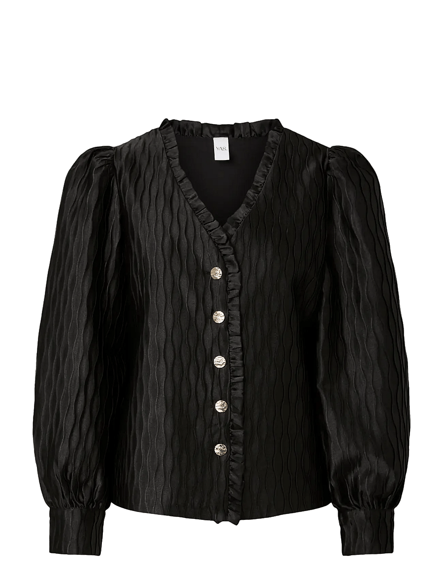 YAS - YASRIPPLE LS V-NECK SHIRT S. NOOS - langärmlige hemden - black - 1