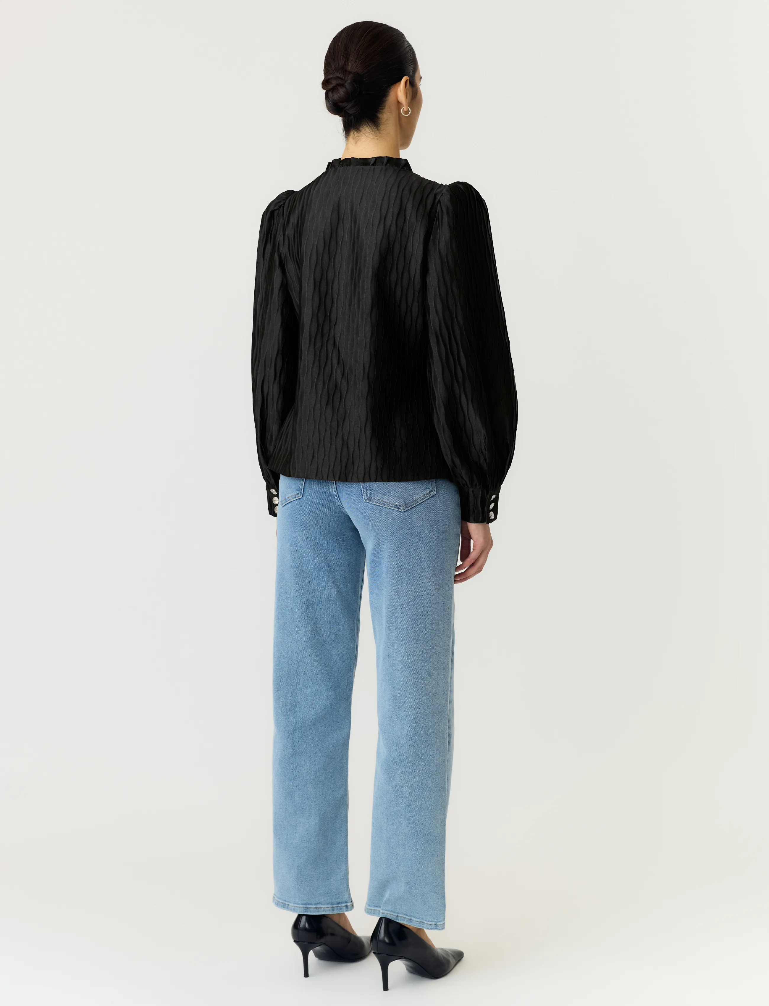 YAS - YASRIPPLE LS V-NECK SHIRT S. NOOS - langärmlige hemden - black - 3