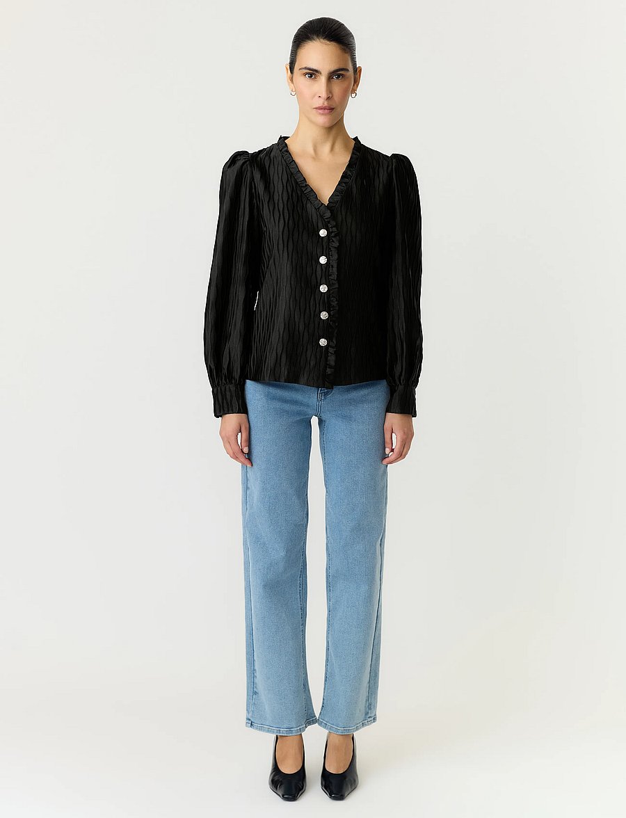 YAS - YASRIPPLE LS V-NECK SHIRT S. NOOS - langärmlige hemden - black - 4