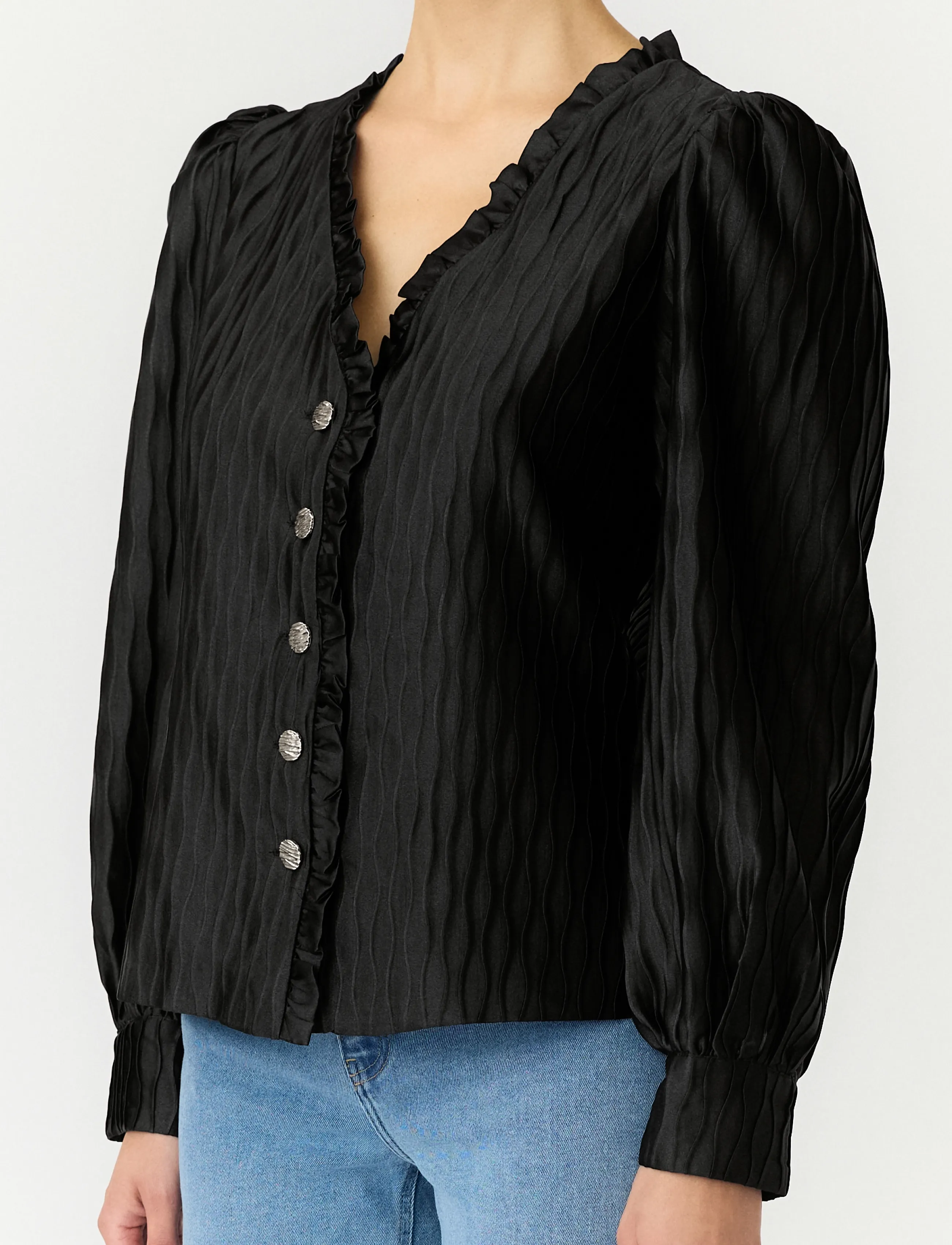 YAS - YASRIPPLE LS V-NECK SHIRT S. NOOS - langärmlige hemden - black - 5