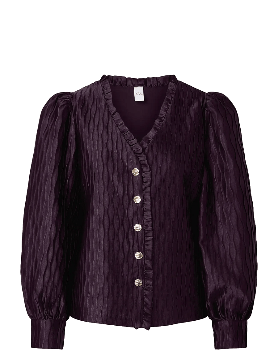 YAS - YASRIPPLE LS V-NECK SHIRT S. NOOS - langärmlige hemden - plum perfect - 0