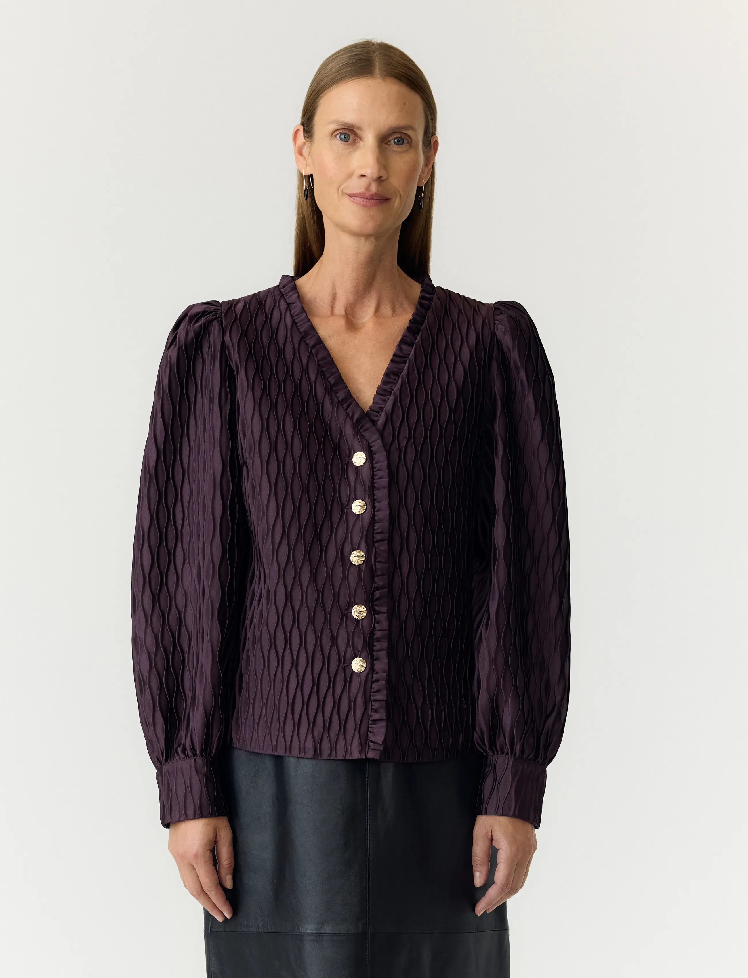 YAS YASRIPPLE LS V-NECK SHIRT S. NOOS - Pikkade varrukatega särgid - PLUM PERFECT / purple