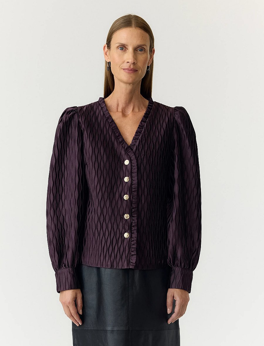 YAS - YASRIPPLE LS V-NECK SHIRT S. NOOS - langärmlige hemden - plum perfect - 0