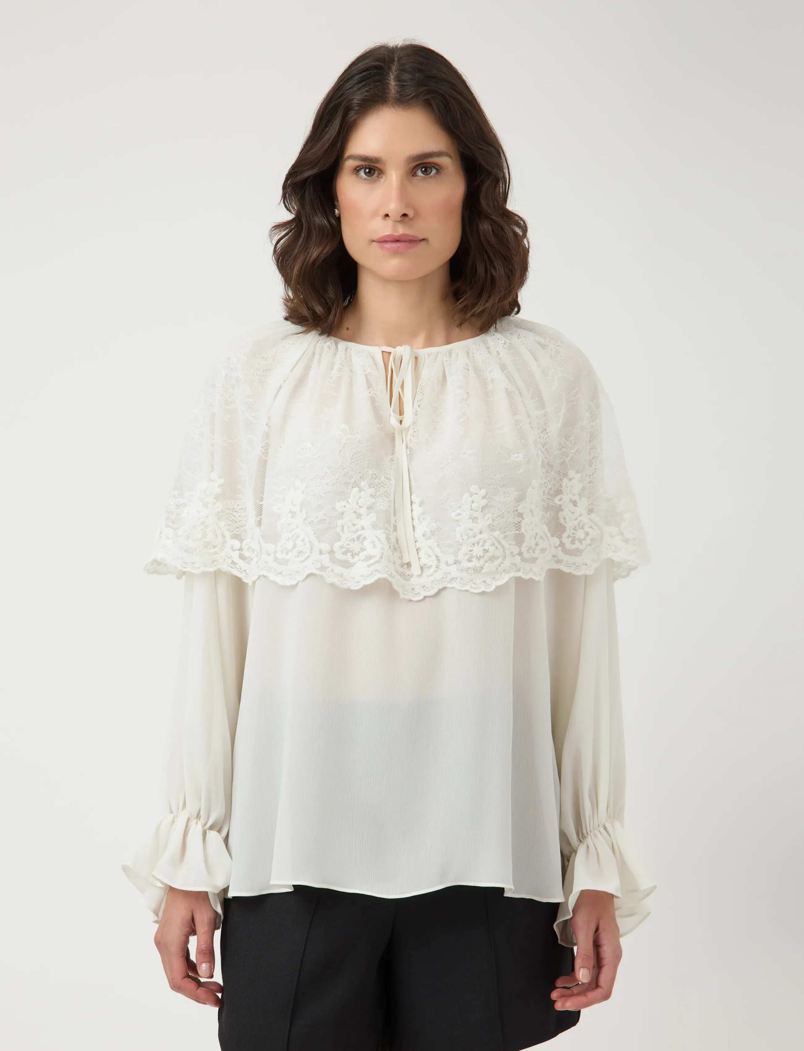 YAS esther Ls Lace Cape Top Ex, Kvinder, Blonde Kappe Top, Hvid, Str: 40