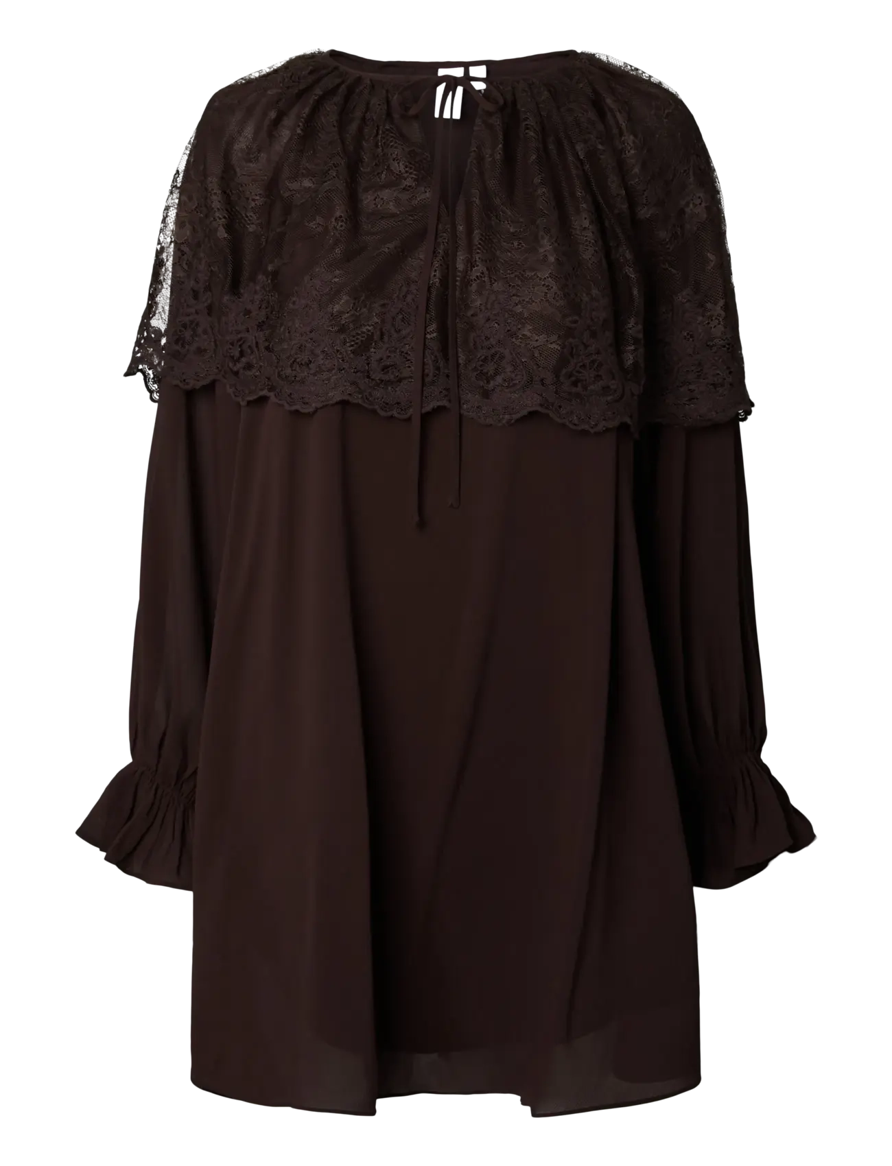 YAS YASESTHER LS LACE CAPE DRESS - EX - Vaatteet - COFFEE BEAN / black