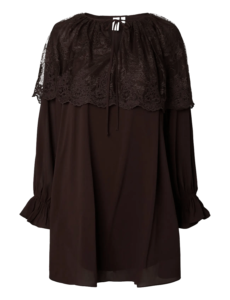 YAS - YASESTHER LS LACE CAPE DRESS - EX - sommerkleider - coffee bean - 0