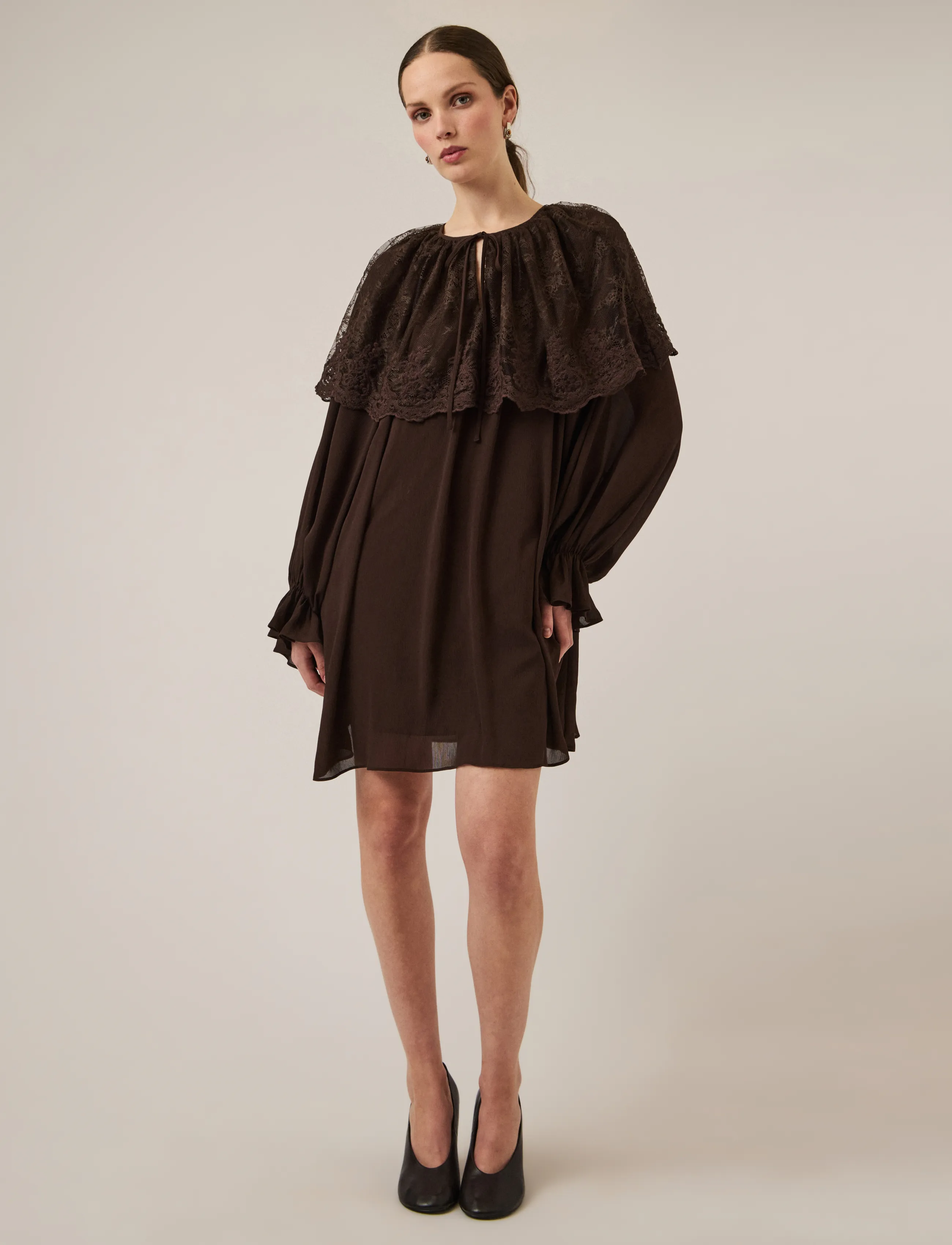 YAS esther Ls Lace Cape Dress Ex, 36, Dresses, Schwarz - Short Dress, Frauen