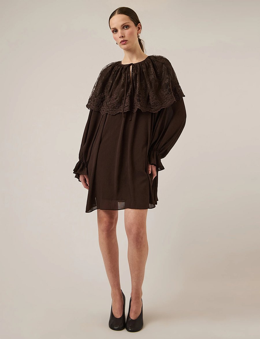 YAS - YASESTHER LS LACE CAPE DRESS - EX - sommerkleider - coffee bean - 0