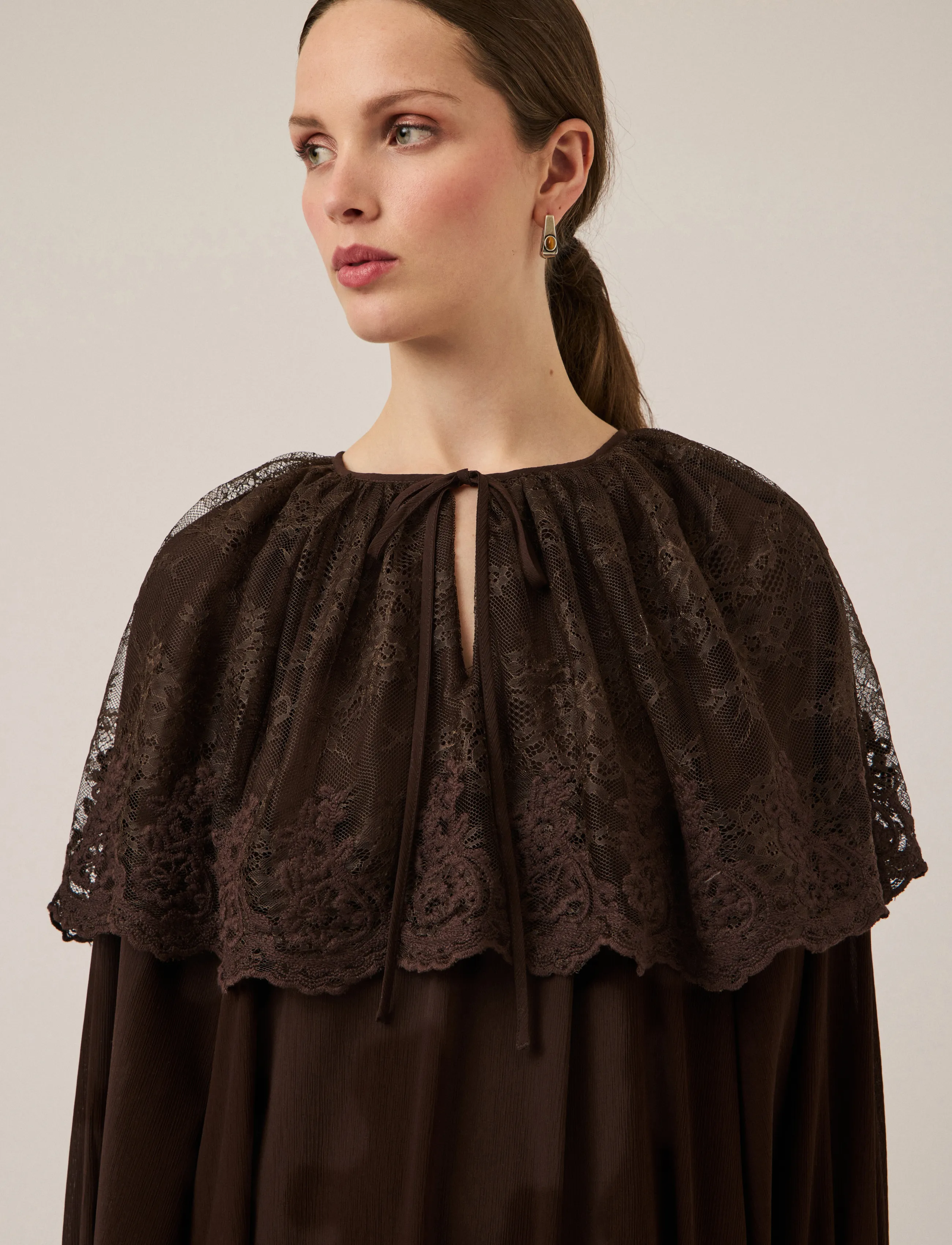 YAS - YASESTHER LS LACE CAPE DRESS - EX - sommerkleider - coffee bean - 4