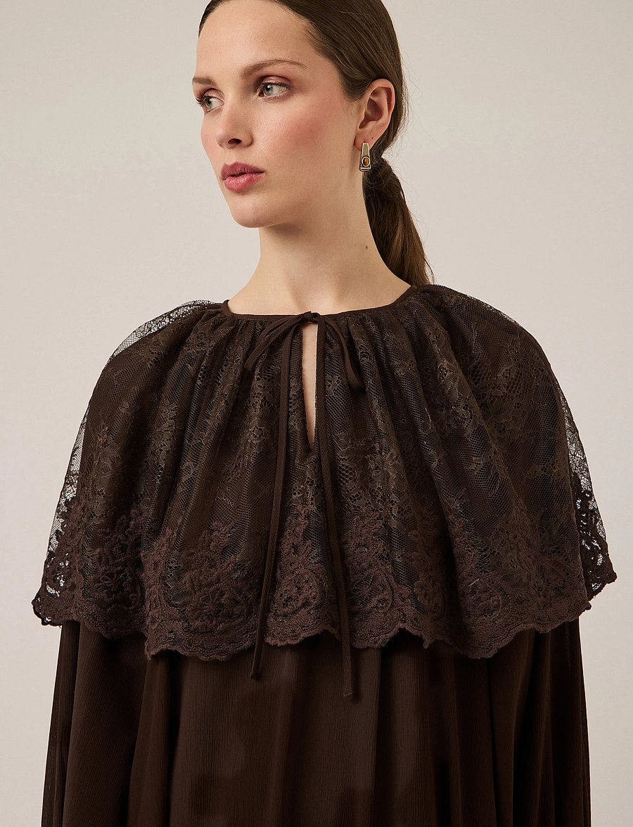 YAS - YASESTHER LS LACE CAPE DRESS - EX - sommerkleider - coffee bean - 4