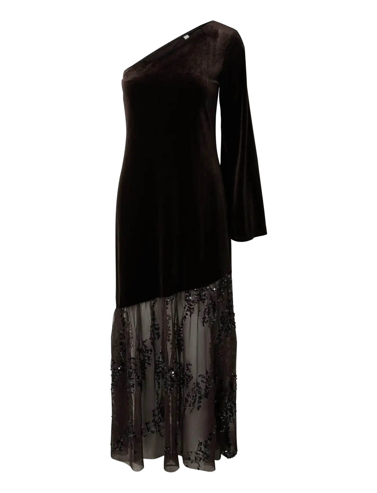 YAS - YASTERA OS LONG VELVET DRESS - sequin dresses - coffee bean - 1