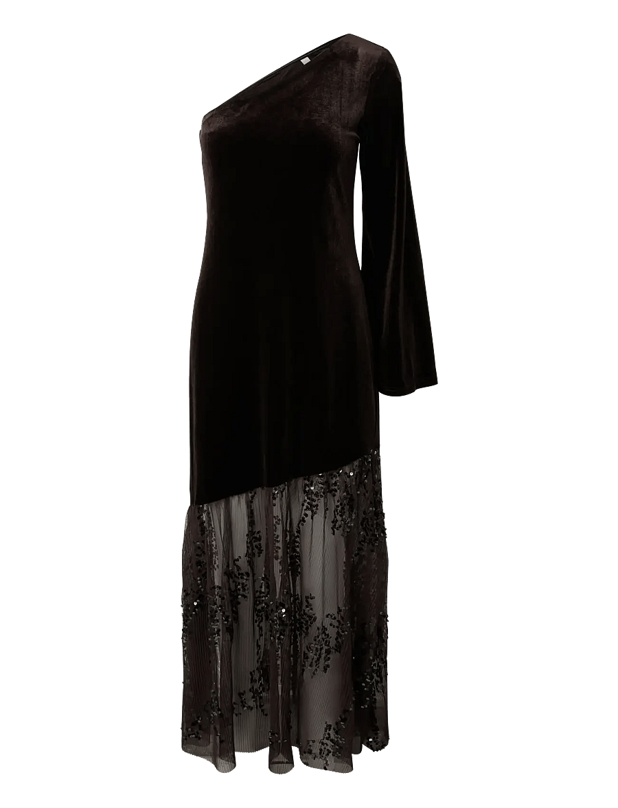YAS - YASTERA OS LONG VELVET DRESS - litritega kleidid - coffee bean - 1