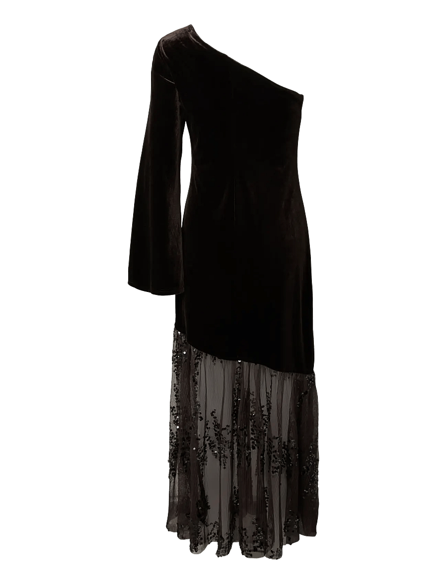 YAS - YASTERA OS LONG VELVET DRESS - litritega kleidid - coffee bean - 2