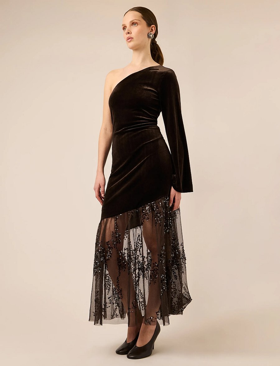 YAS - YASTERA OS LONG VELVET DRESS - litritega kleidid - coffee bean - 0
