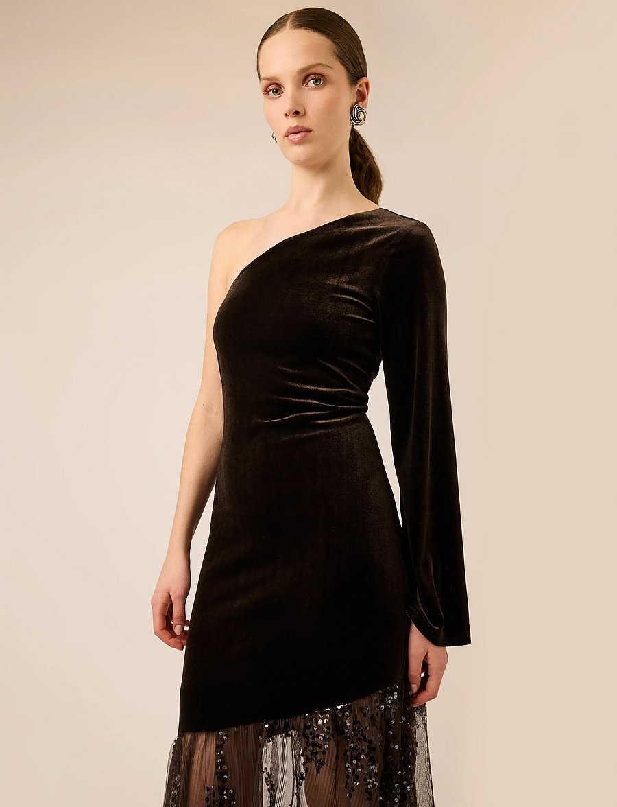 YAS - YASTERA OS LONG VELVET DRESS - litritega kleidid - coffee bean - 3