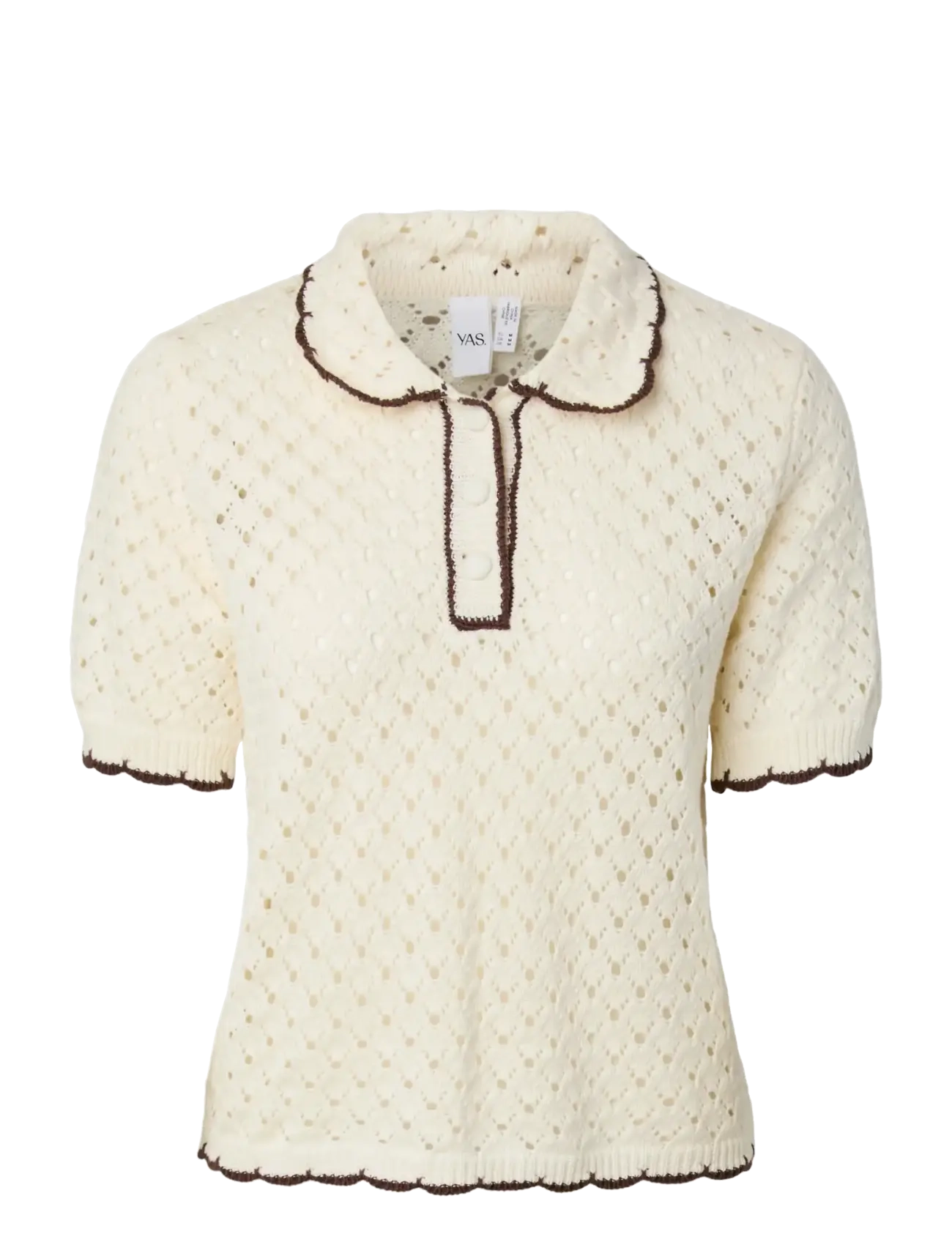 YAS YASLINGO SS KNIT POLO TOP - EX - Y.A.S - PRISTINE / cream