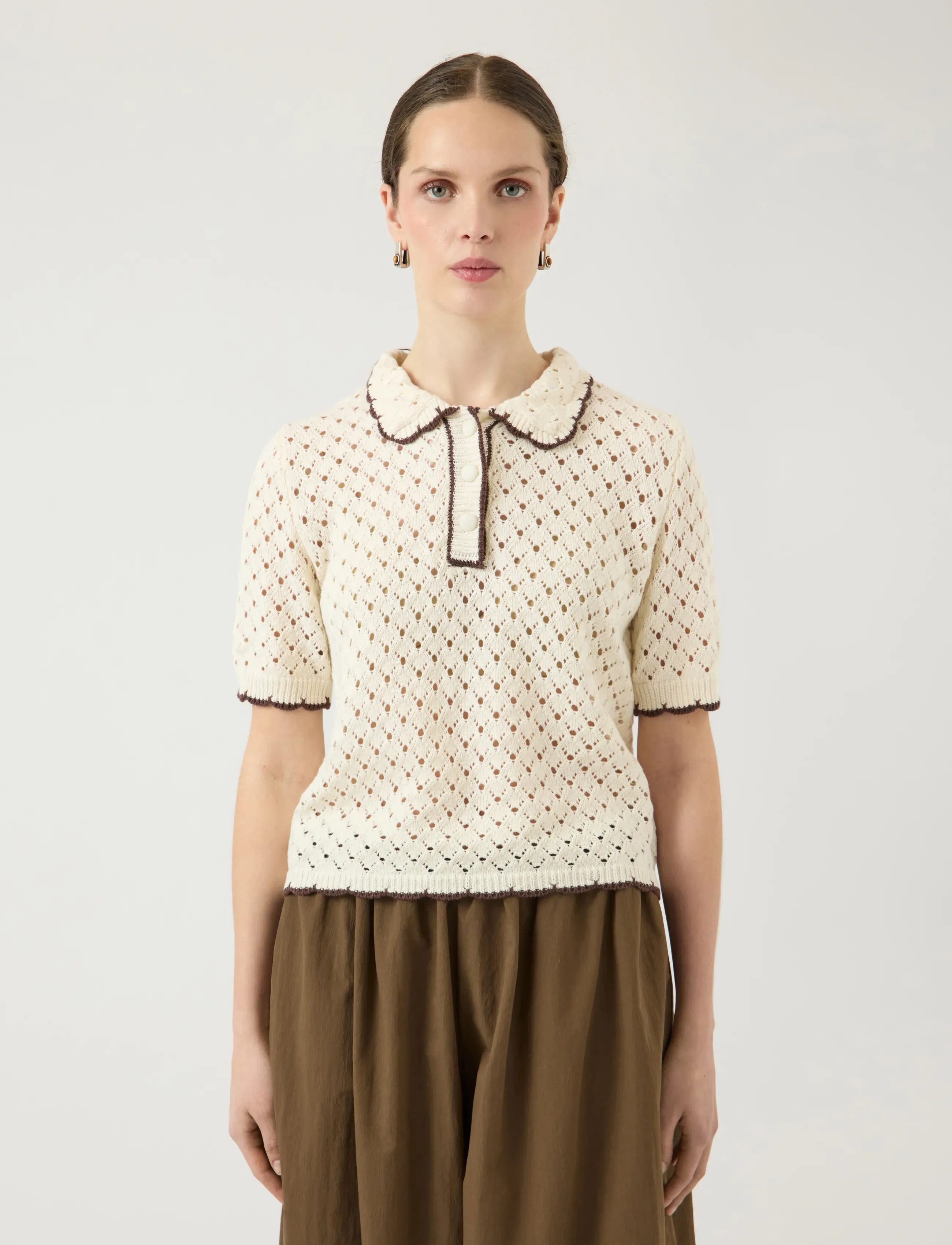 YAS YASLINGO SS KNIT POLO TOP - EX - T-shirts & Tops - PRISTINE / cream