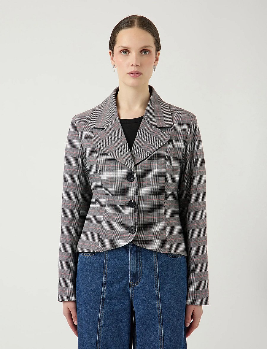 YAS - YASTHELA LS CHECKED JACKET - EX - vienaeiliai švarkai - star white - 0