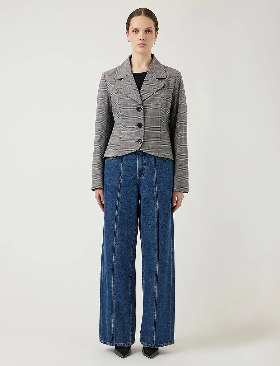 YAS - YASTHELA LS CHECKED JACKET - EX - vienaeiliai švarkai - star white - 4