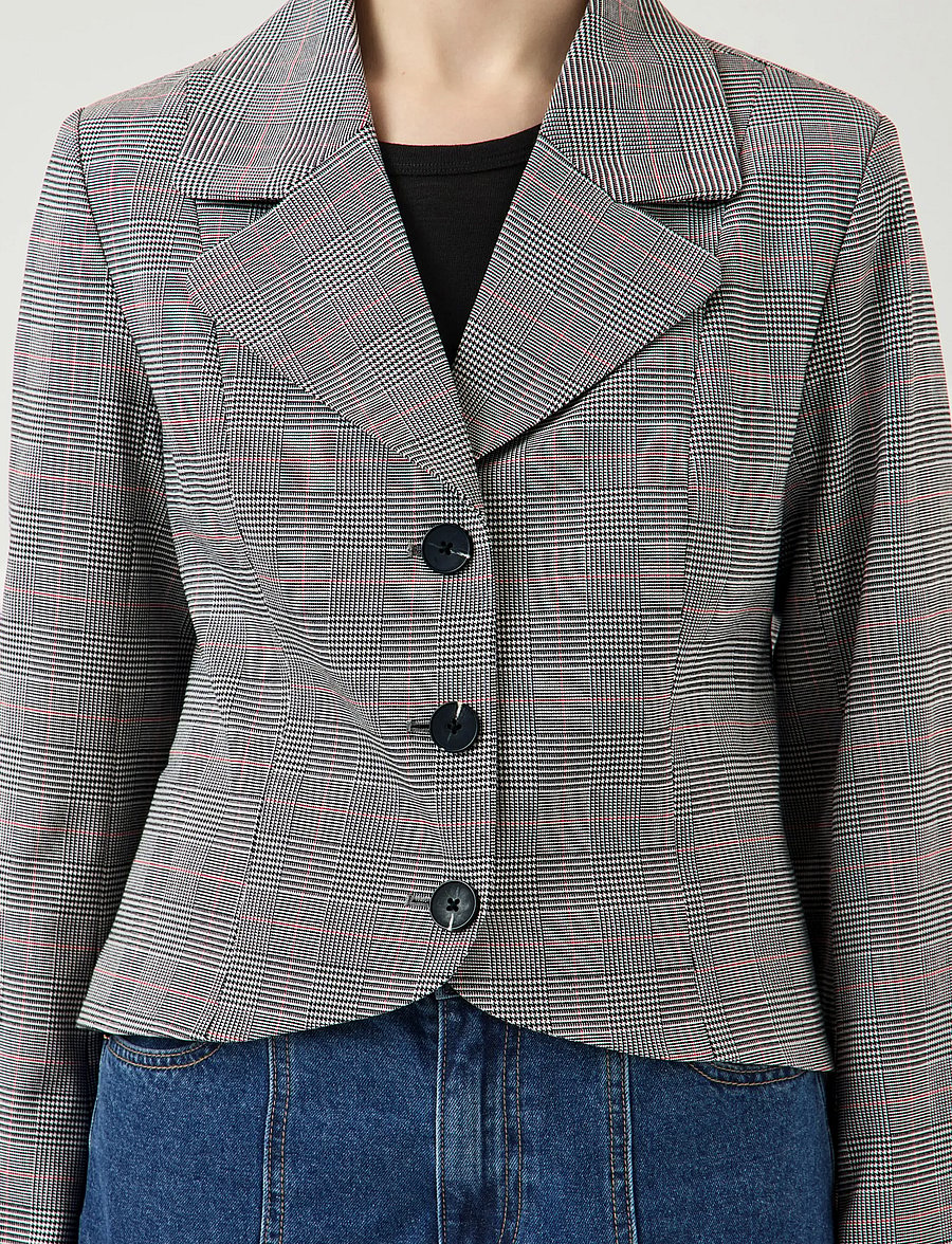 YAS - YASTHELA LS CHECKED JACKET - EX - vienaeiliai švarkai - star white - 5