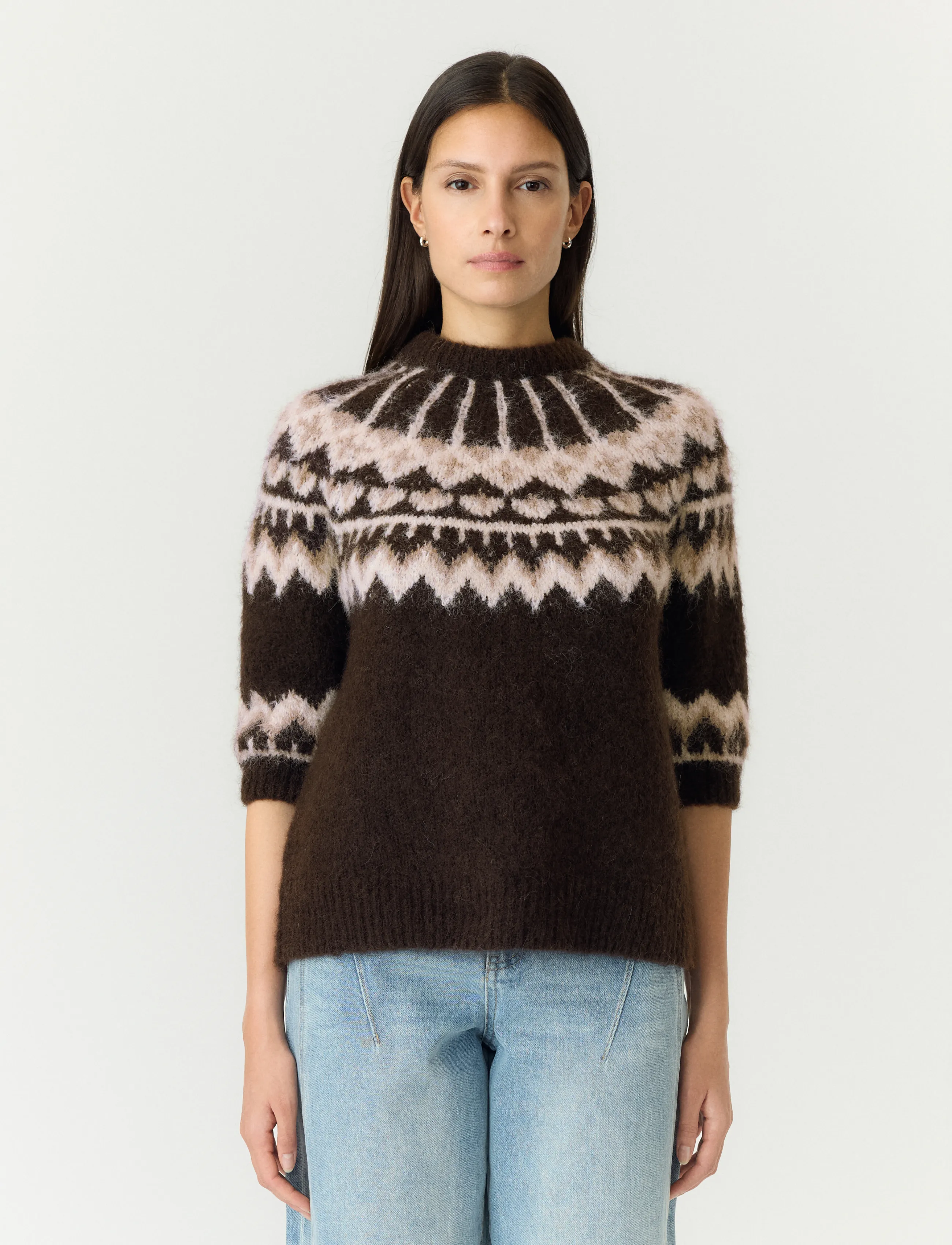 YAS Yasdomina Ss Wool Blend Knit Pullover S., L, Brown, Strik > Trøjer, Dame