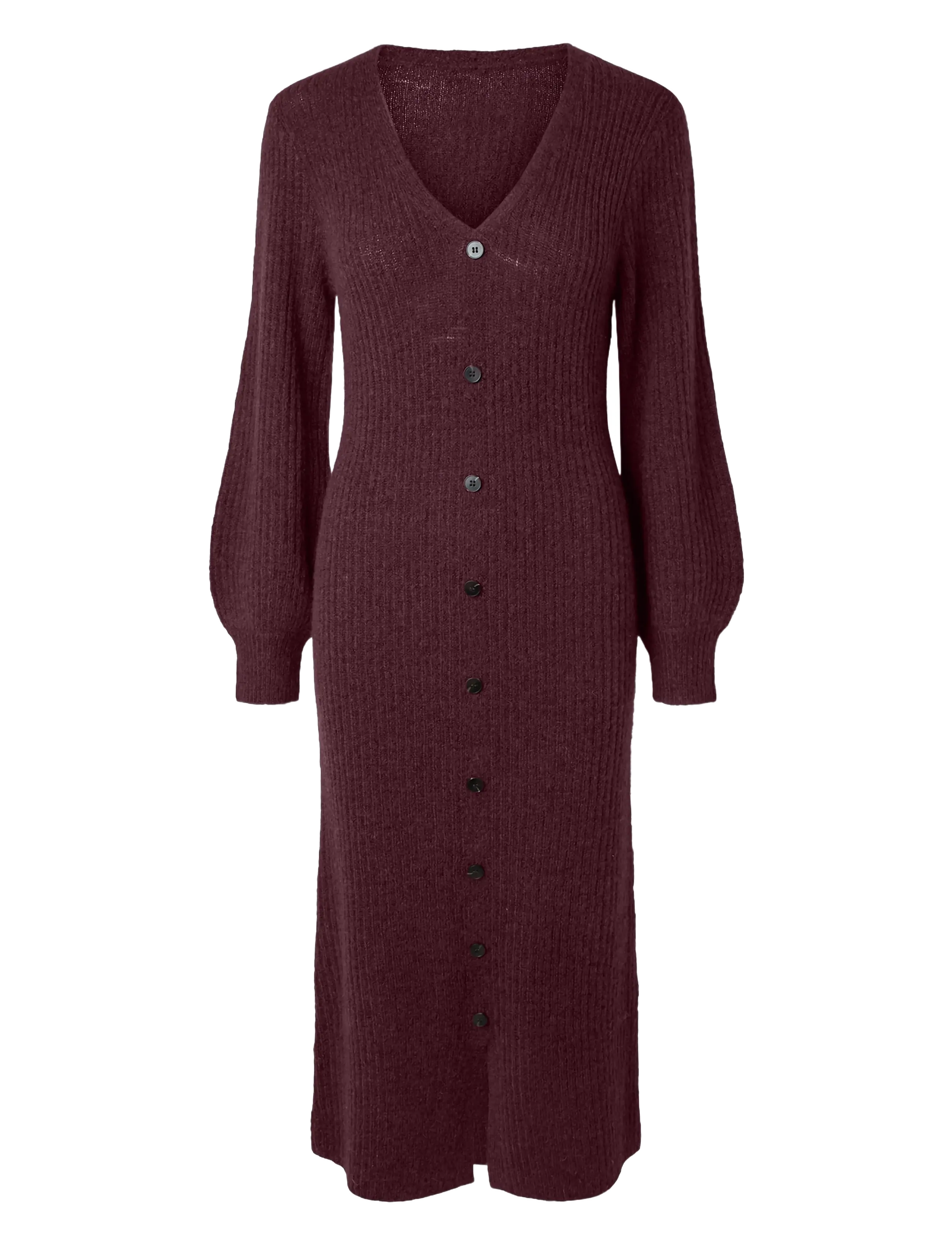 YAS YASDOLLY LS LONG V-NECK KNIT DRESS S. - Kjoler - PORT ROYALE / burgundy