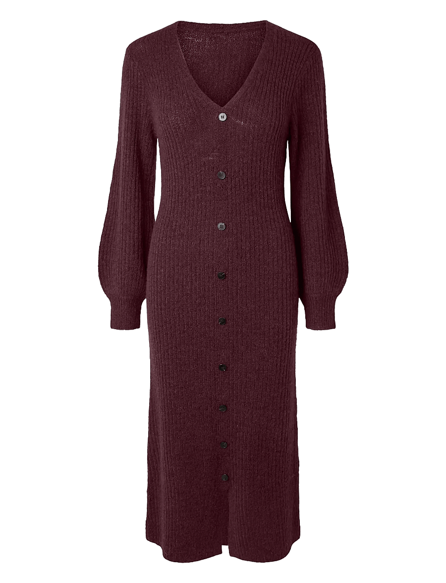YAS - YASDOLLY LS LONG V-NECK KNIT DRESS S. - port royale - 0