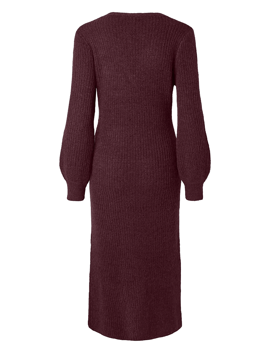 YAS - YASDOLLY LS LONG V-NECK KNIT DRESS S. - port royale - 1