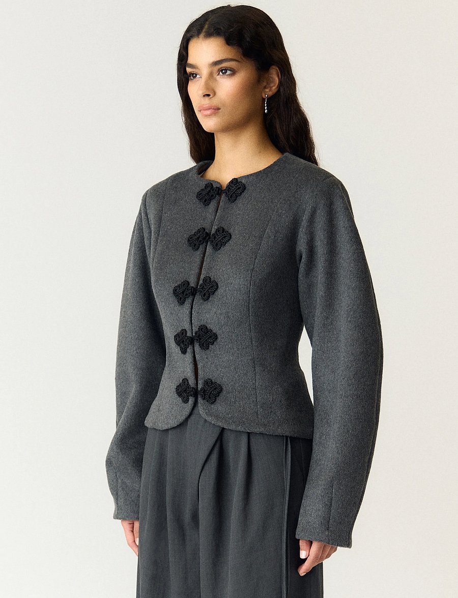 YAS - YASNAPO LS WOOL JACKET - STORY - enkelknäppta kavajer - dark grey melange - 0