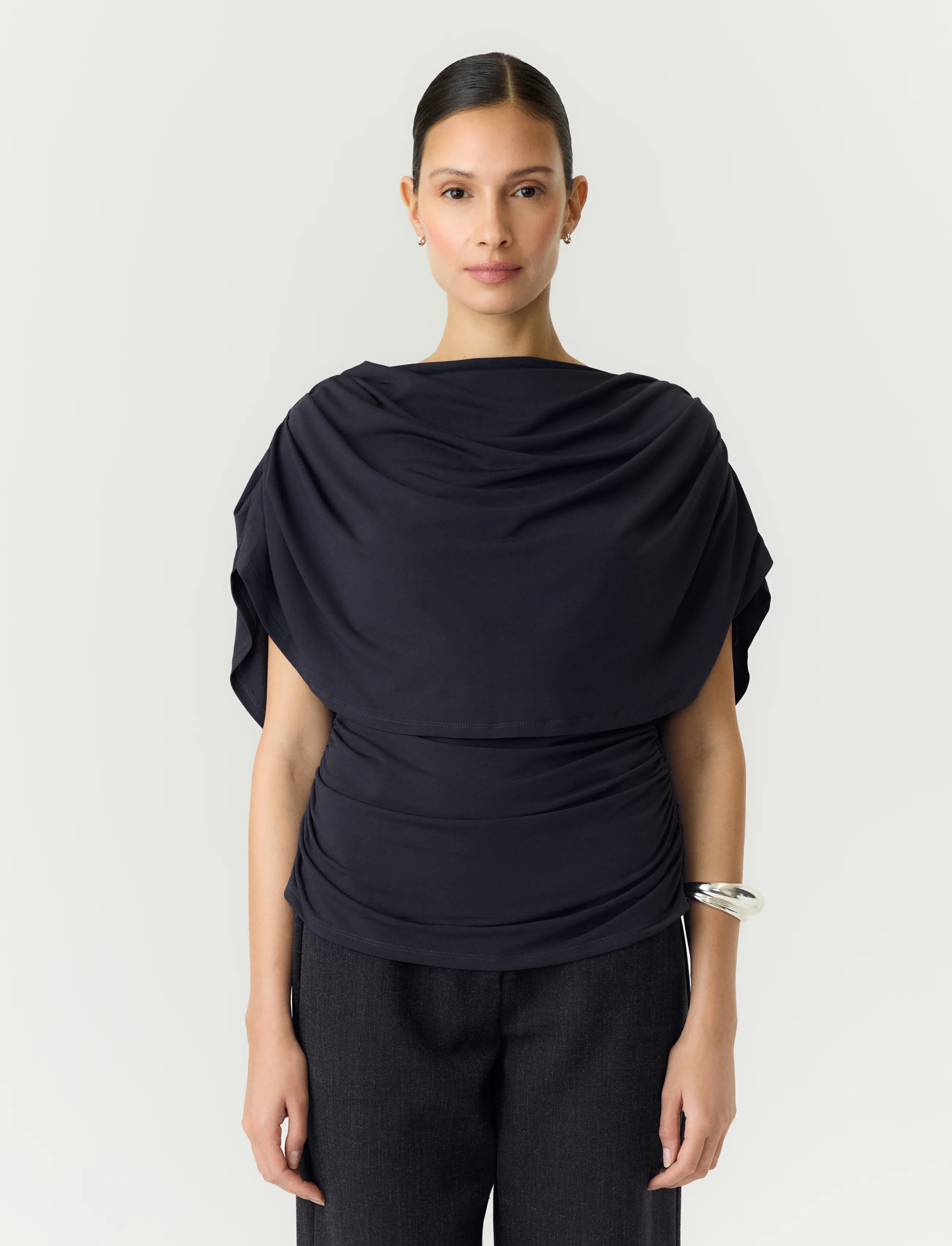 YAS drala Cape Top Story, L, Blouses, Grau - Short-sleeved, Frauen