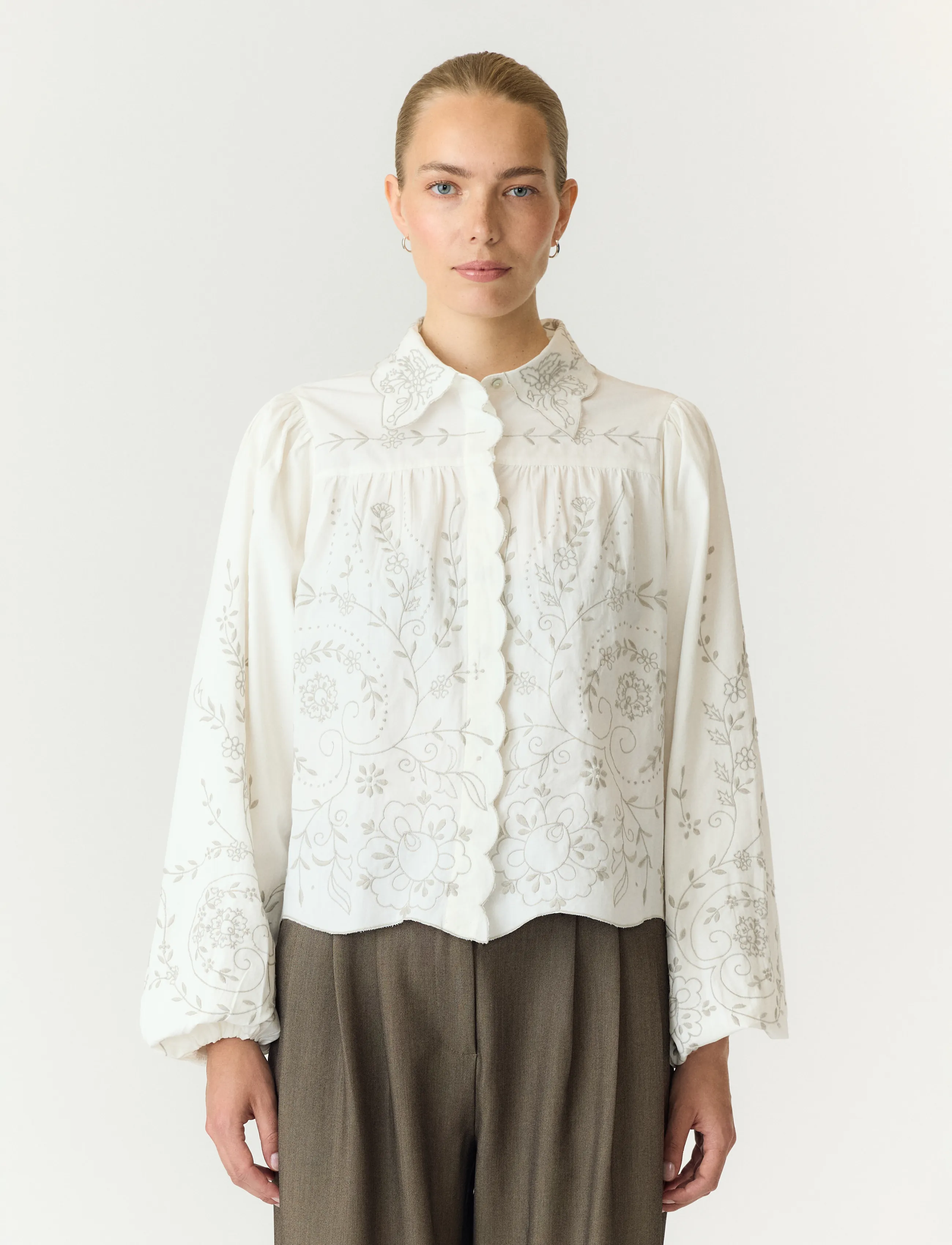 YAS greya Ls Embroidered Shirt Story, 36, Shirts, Weiß - Long-sleeved, Frauen