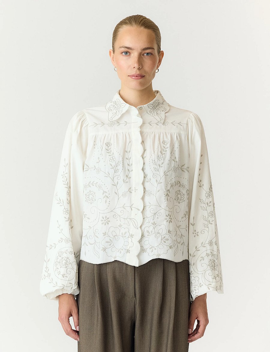 YAS - YASGREYA LS EMBROIDERED SHIRT - STORY - star white - 0