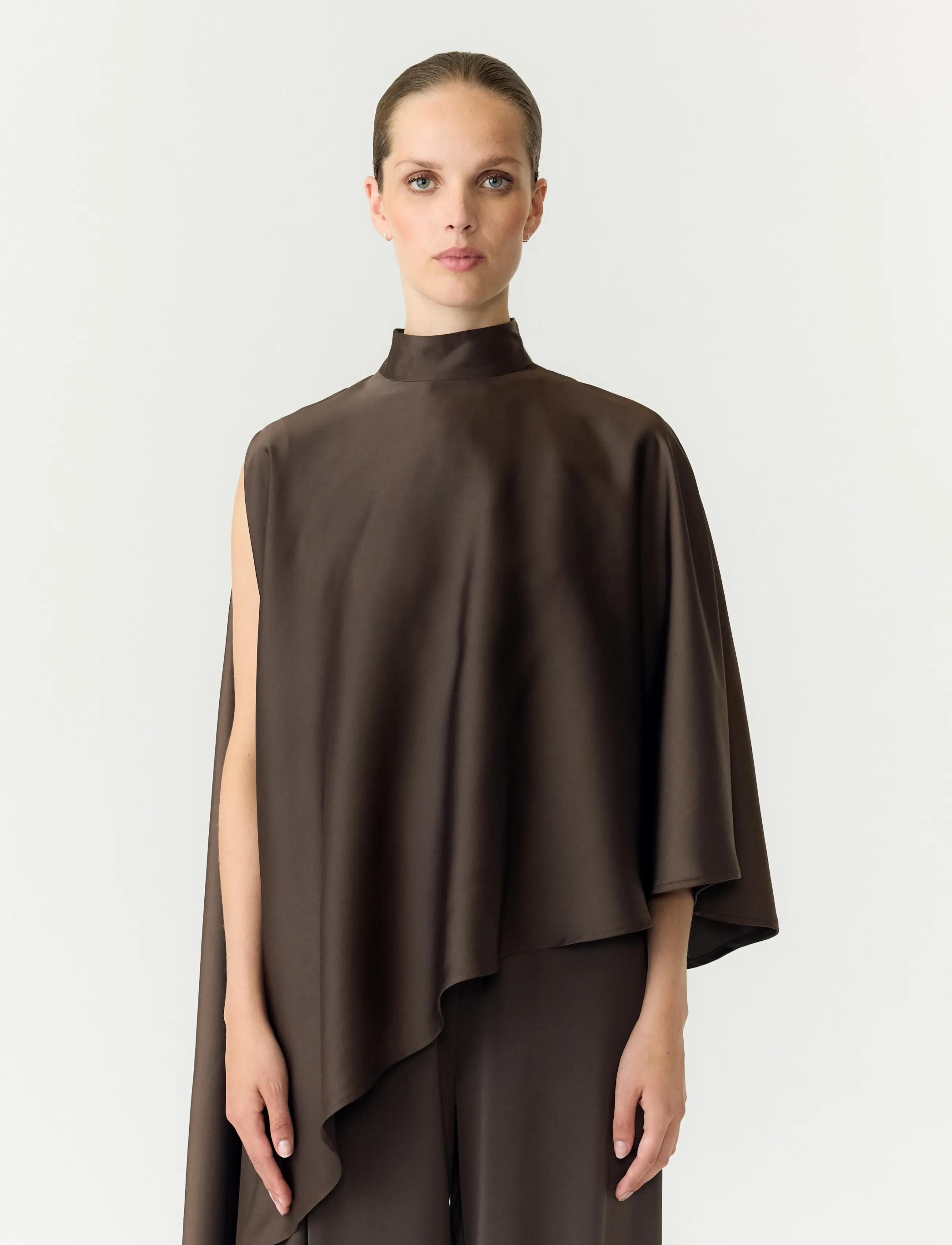 YAS YASPELLA HIGH NECK CAPE TOP S. - D2D - Blusen - CHOCOLATE BROWN / brown