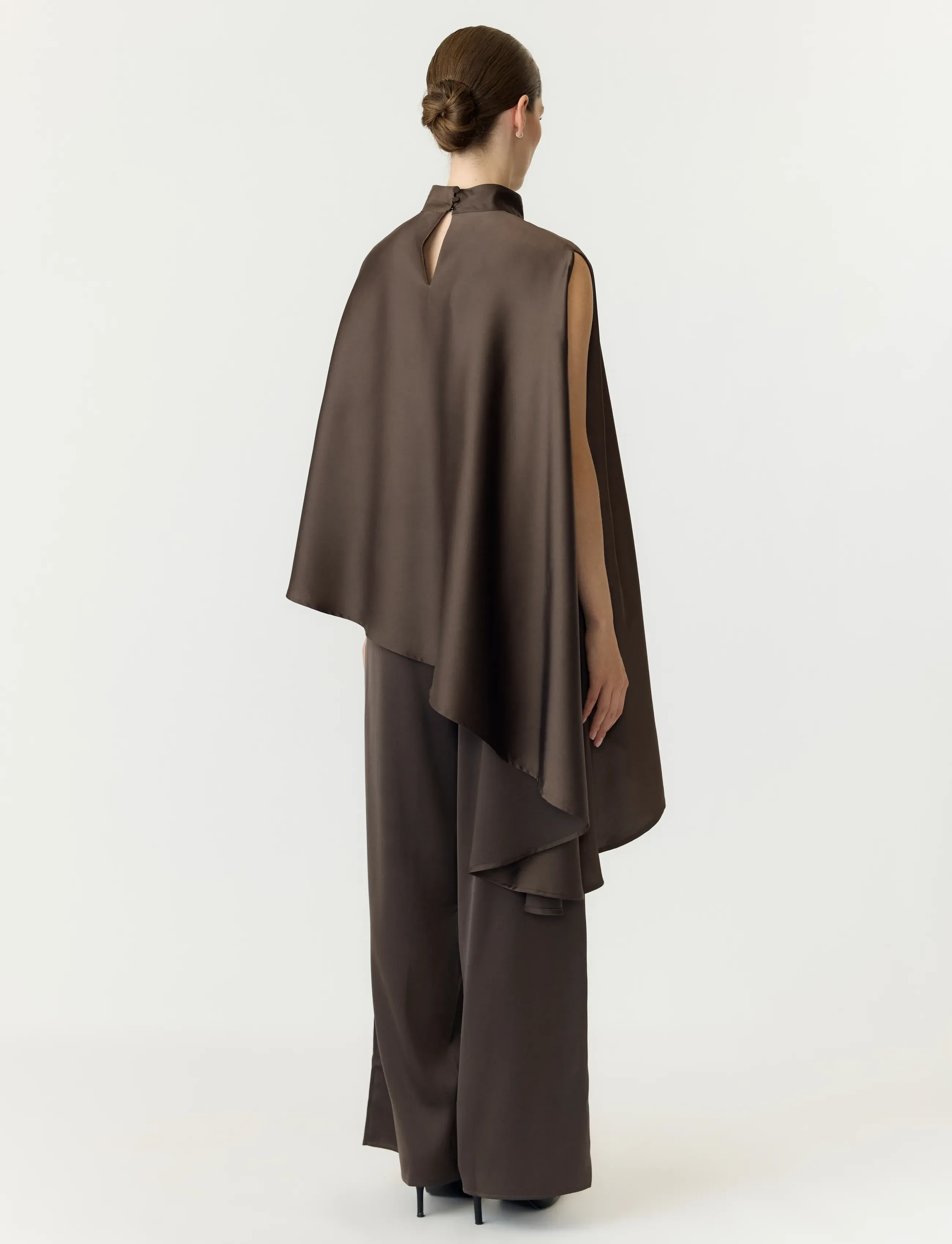 YAS - YASPELLA HIGH NECK CAPE TOP S. - D2D - chocolate brown - 3