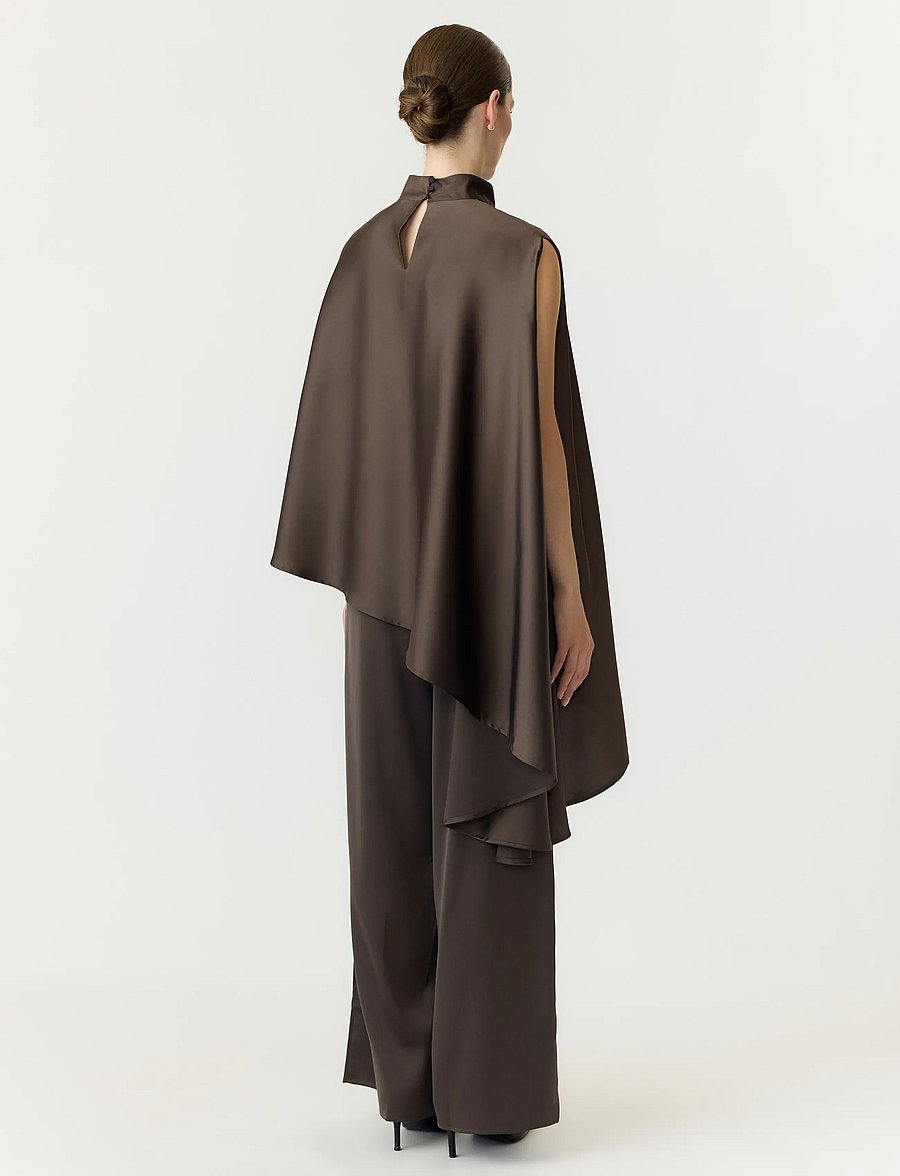 YAS - YASPELLA HIGH NECK CAPE TOP S. - D2D - chocolate brown - 3