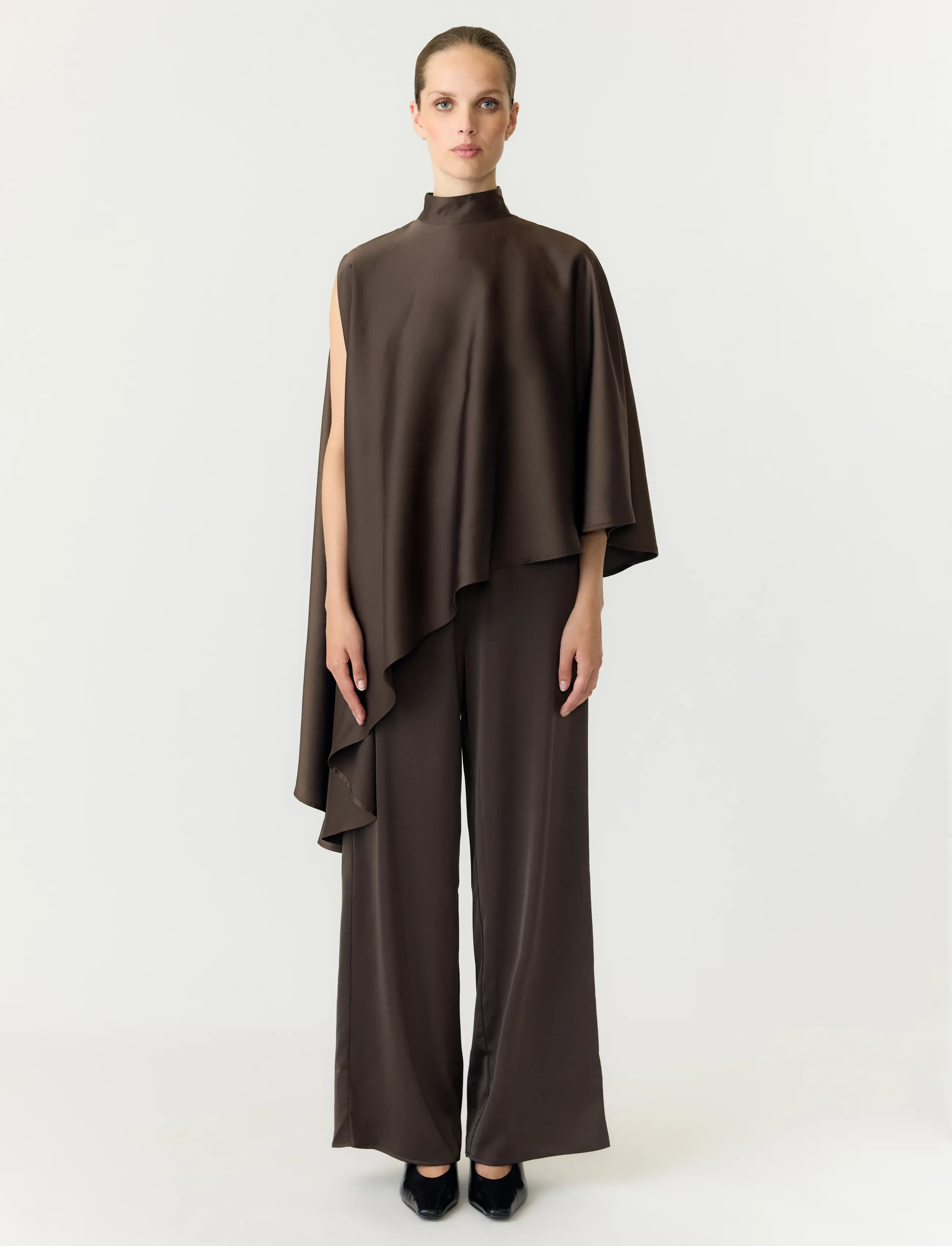 YAS - YASPELLA HIGH NECK CAPE TOP S. - D2D - chocolate brown - 4