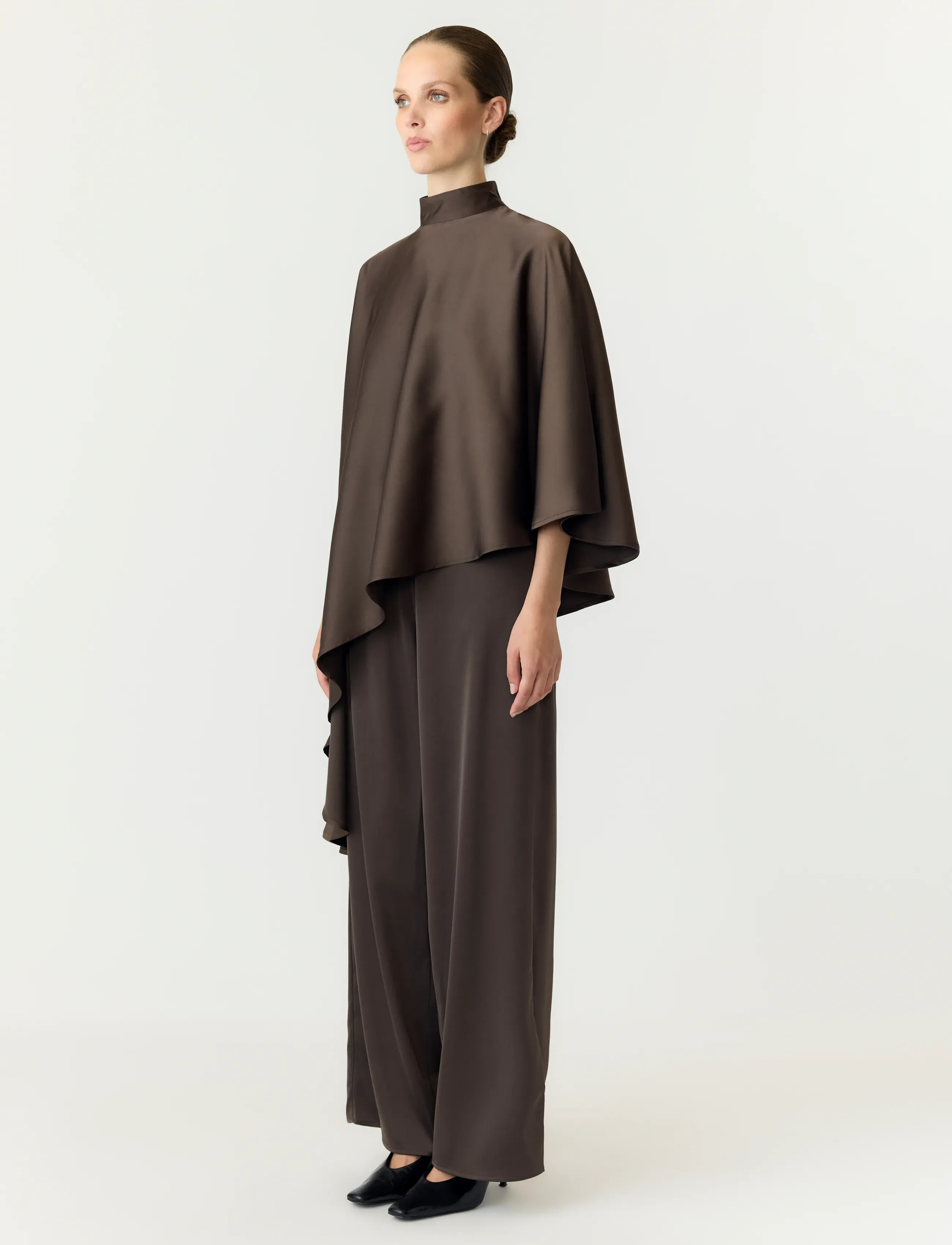 YAS - YASPELLA HIGH NECK CAPE TOP S. - D2D - chocolate brown - 5