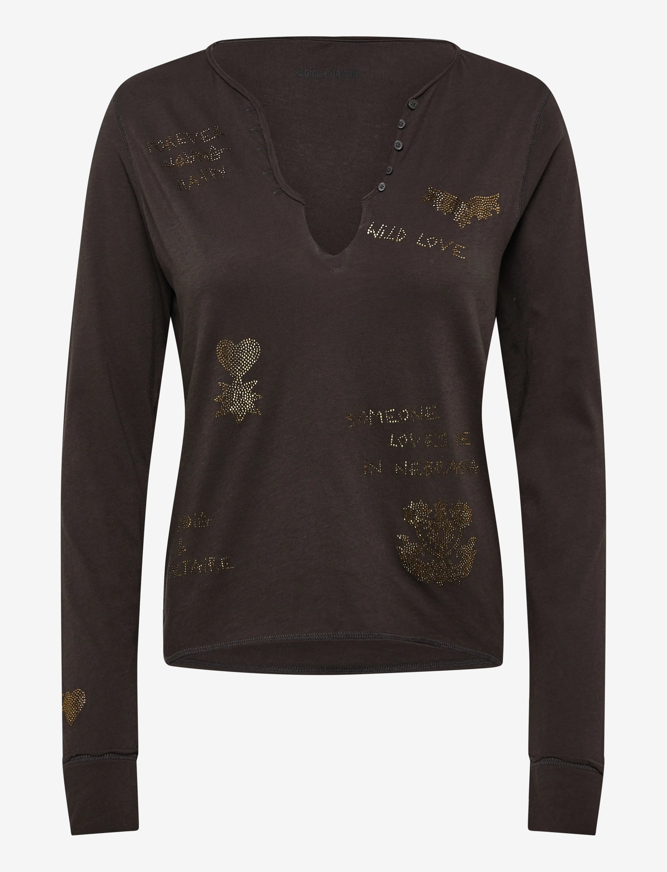 Zadig & Voltaire - TUNI ML CL MULTI STRASS - long-sleeved tops - dark chocolate - 0