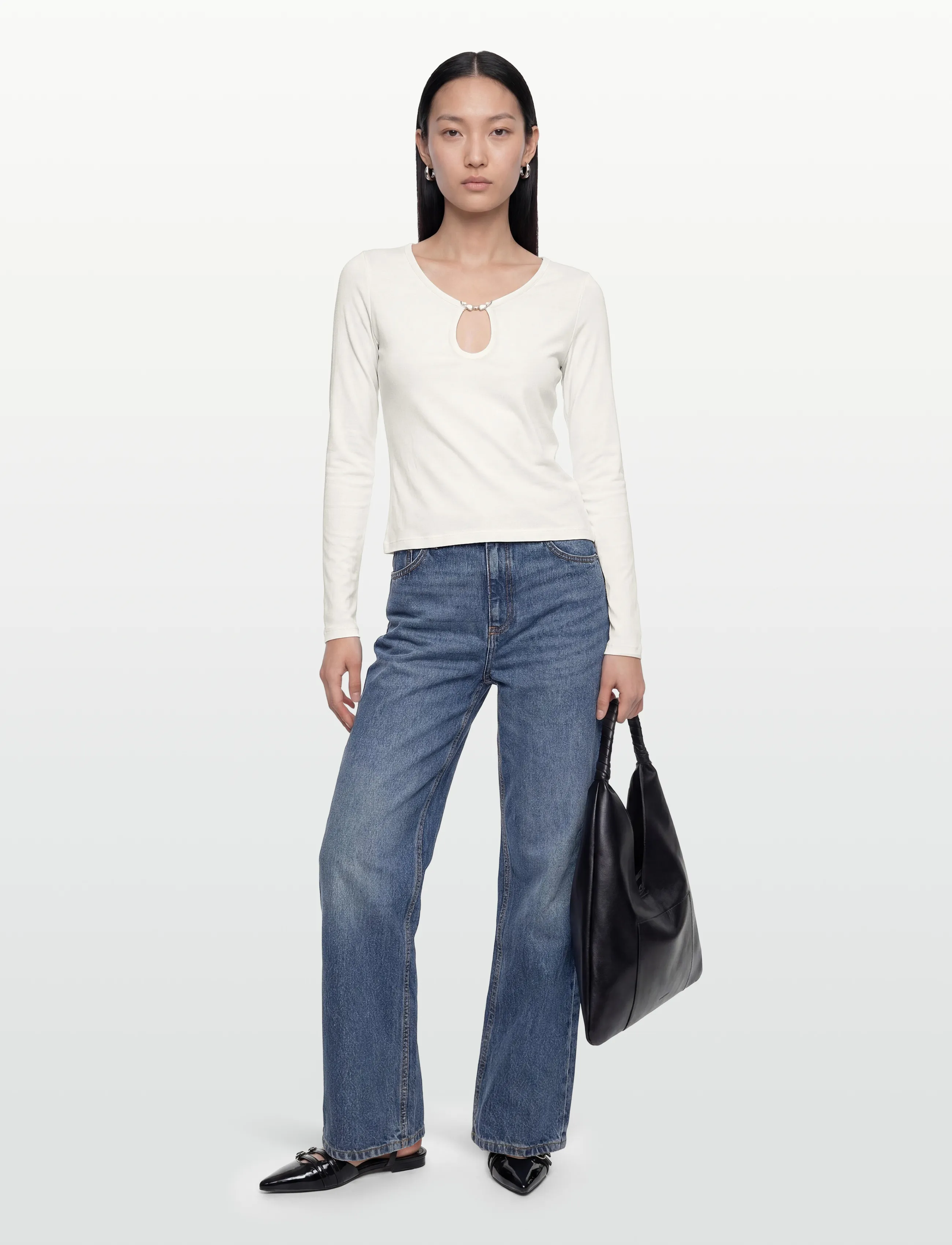 Zadig & Voltaire Tina Cl, Kvinder, Langærmet Top med Nøglehul, Cream, Str: L